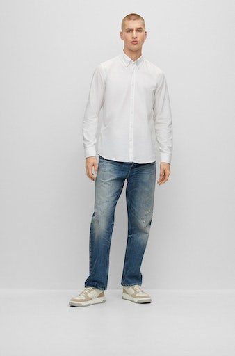 Boss Orange Shirt met lange mouwen Rickert met label-borduursel op de borst (1-delig)
