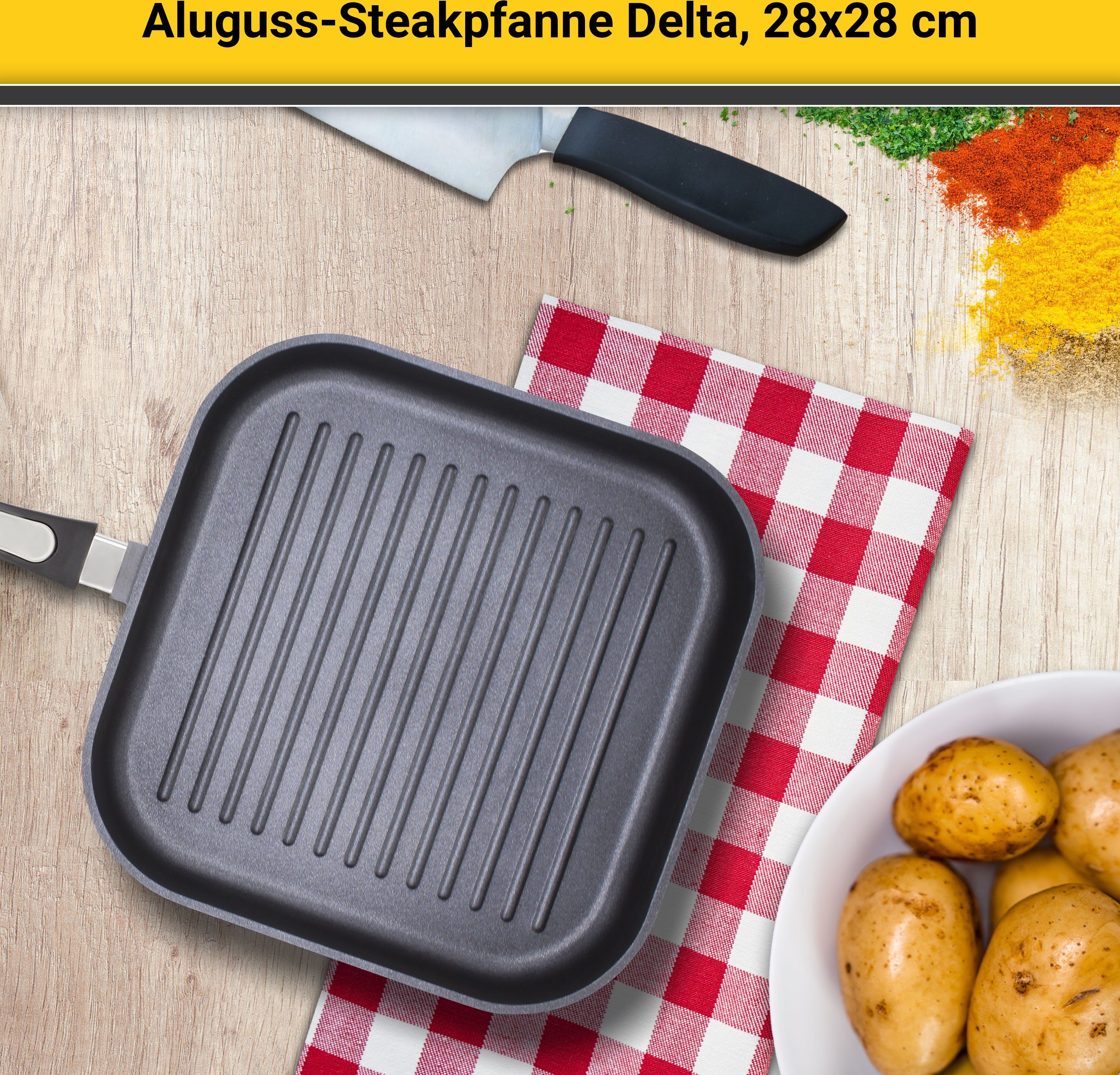 Krüger Steakpan Gietaluminium grill-steakpan delta, 28x28 cm (1-delig)