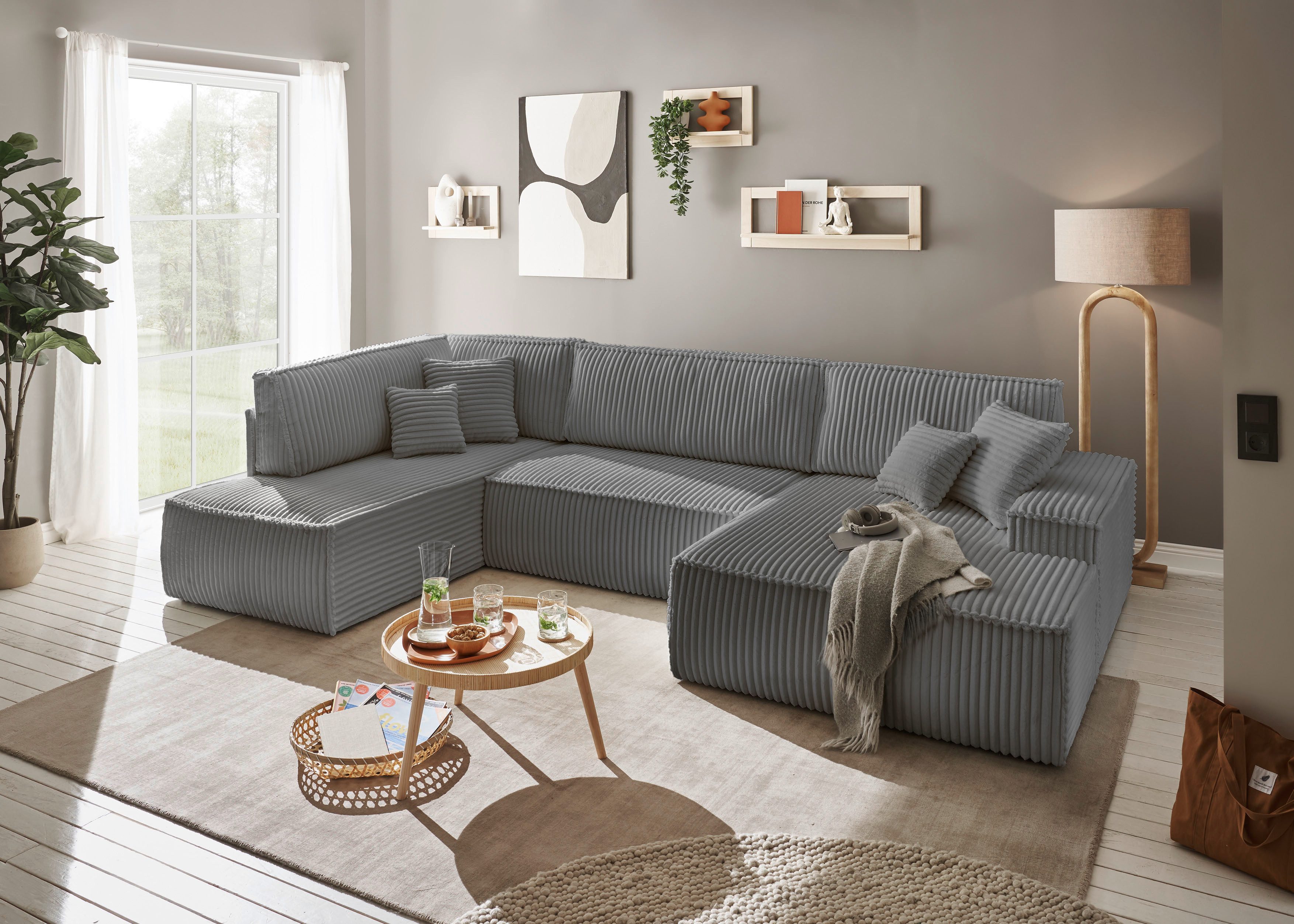 andas Zithoek FINNLEY U-model XXL 329 cm, bedbank, slaapfunctie m. bedkist