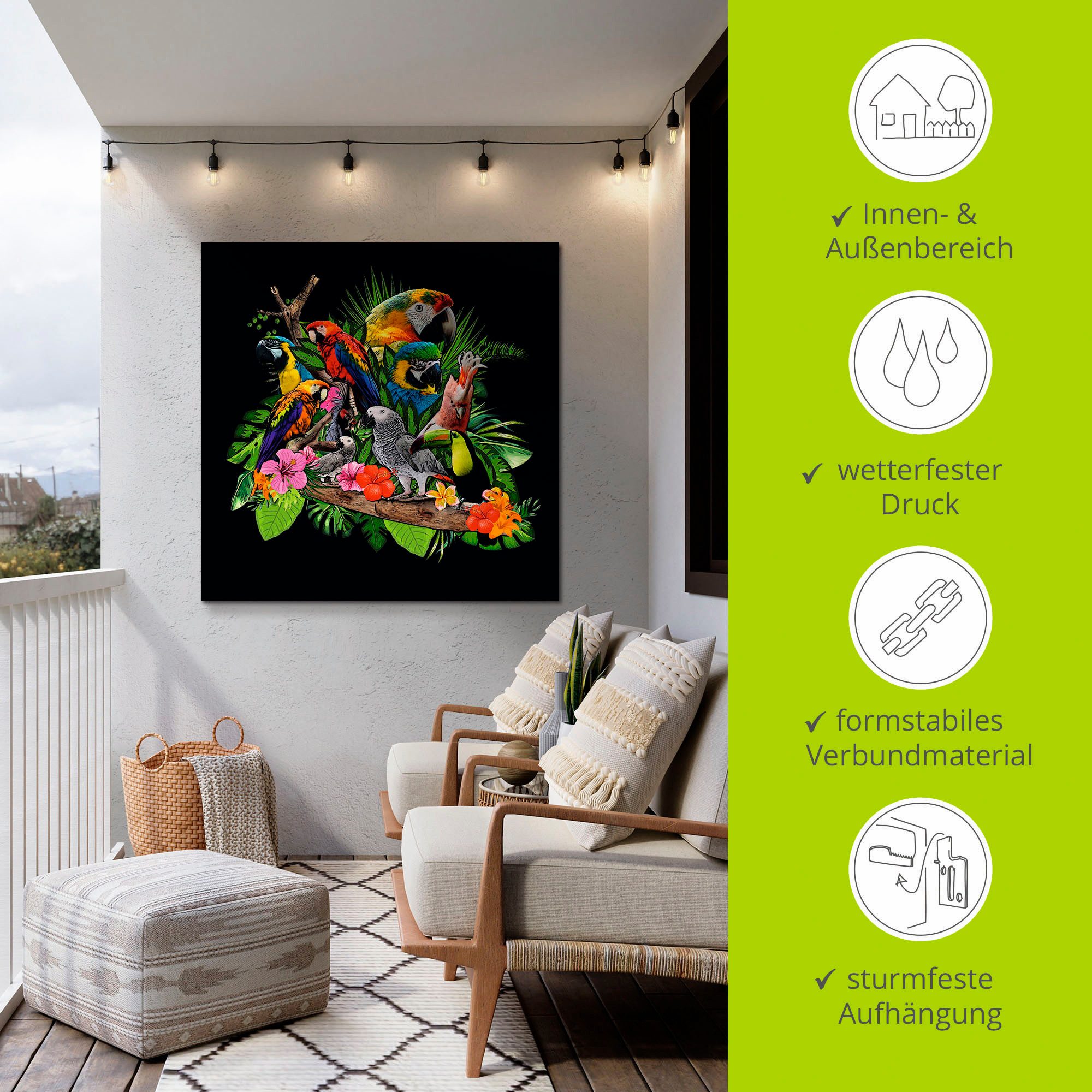 Artland Artprint Papegaaien Grijze Papegaai Kaketoe Jungle als artprint van aluminium, artprint voor buiten, artprint op linnen, poster, muursticker