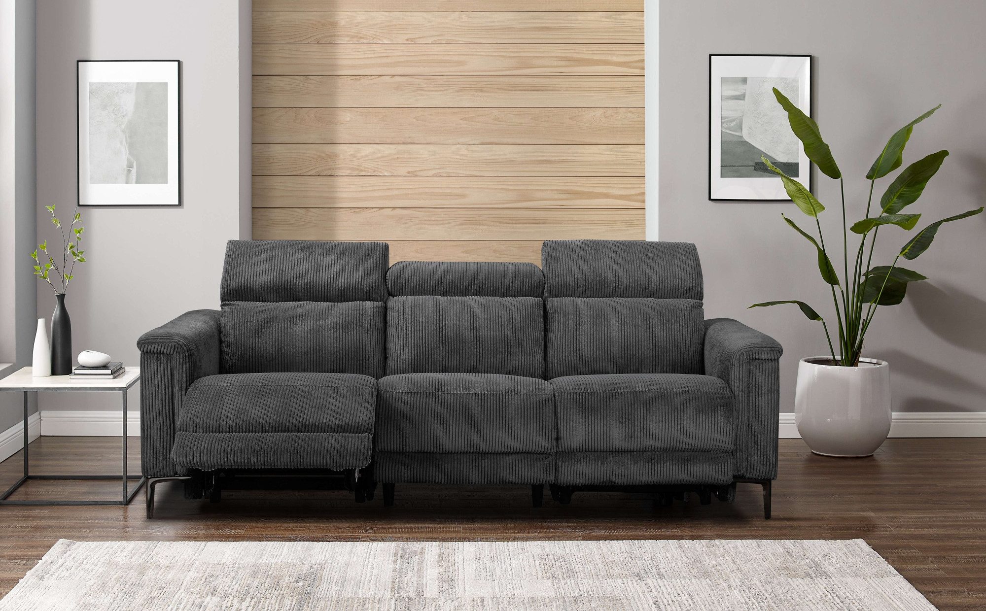 Places of Style 3-zitsbank Lund Cord, met handmatige of elektrische relaxfunctie in 2 zitplaatsen