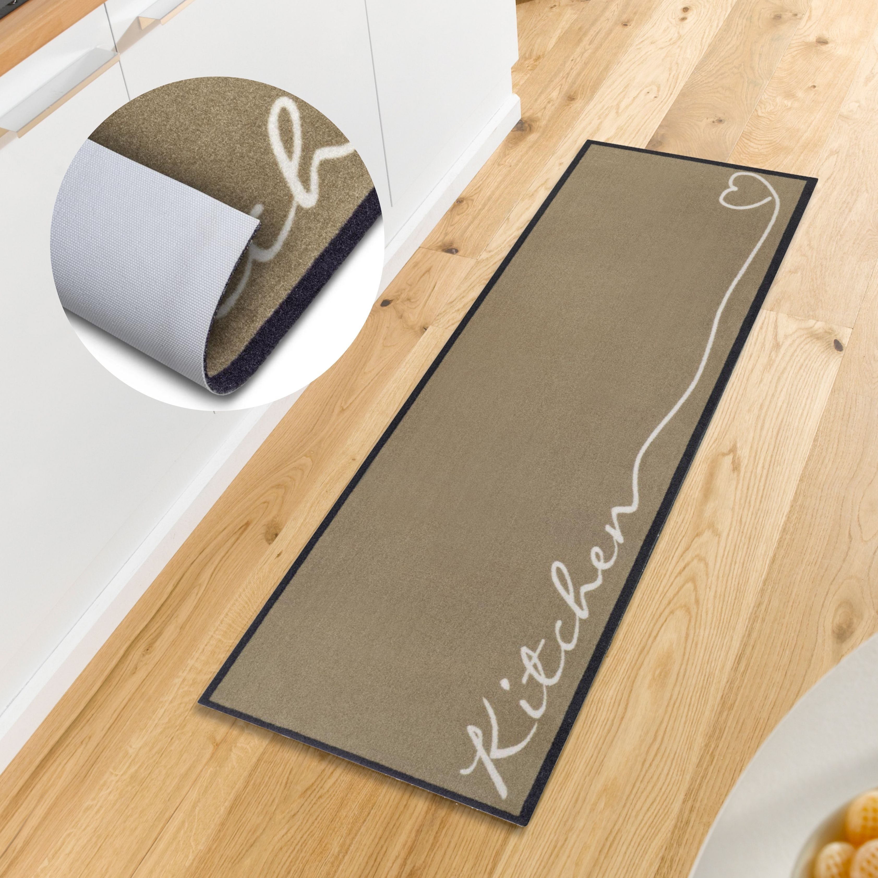 HANSE Home Keukenloper Kitchen hart Loper, antislip, keukenkleed, keuken, vloerkleed, gemakkelijk in onderhoud laagpolige vloerkleden bruin