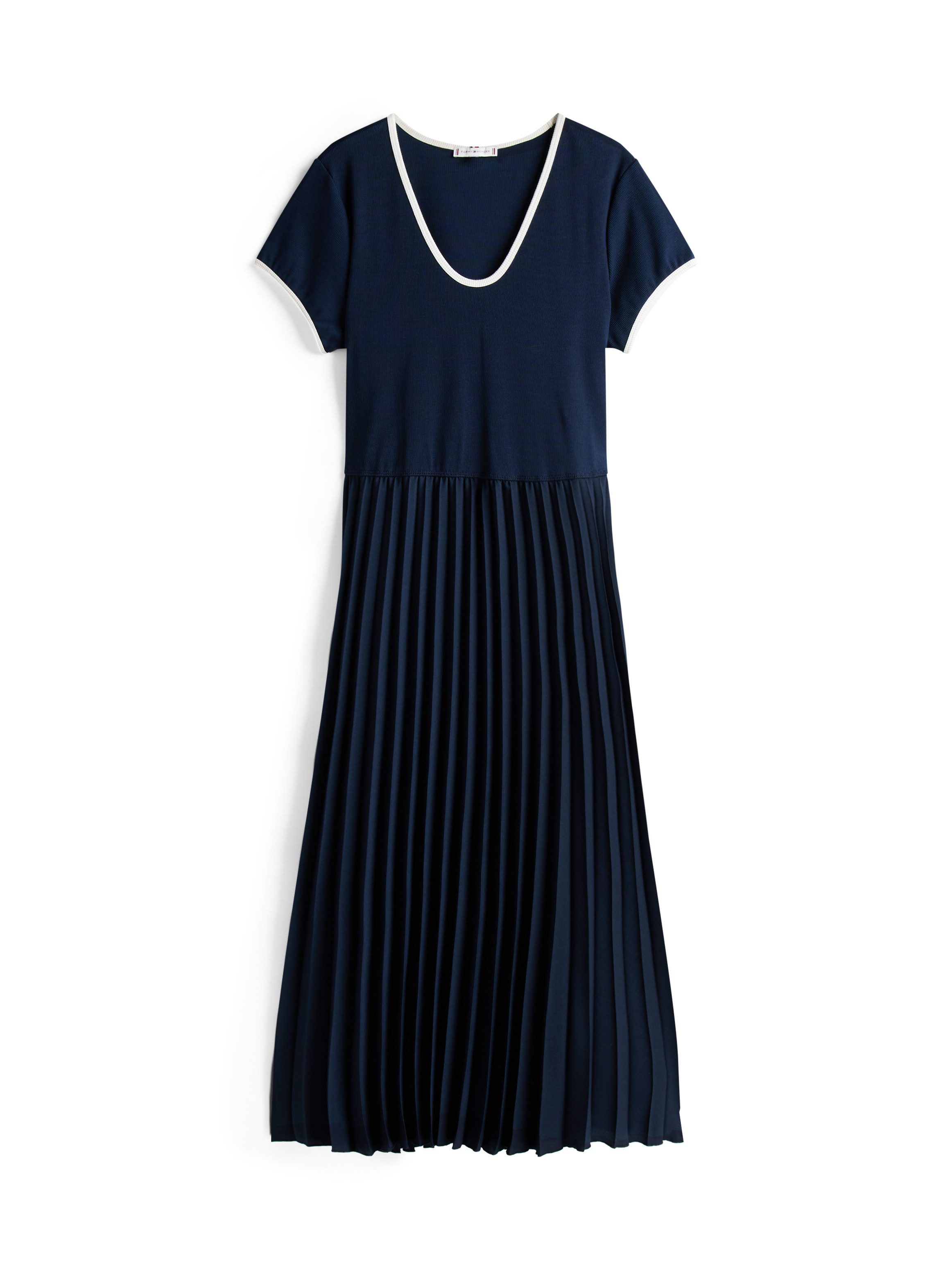 Tommy Hilfiger Curve Blousejurk CRV CONTRAST SOFT V-NK DRESS in grote maten, met diepe ronde hals