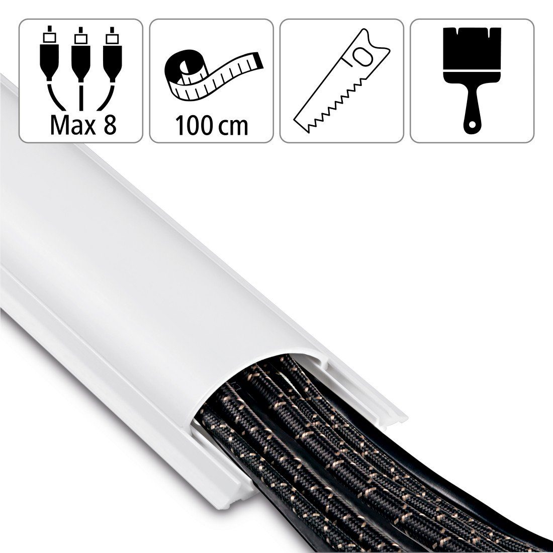 Hama Kabelgoot zelfklevend, halfrond, 100 x 7 x 2,1 cm, PVC