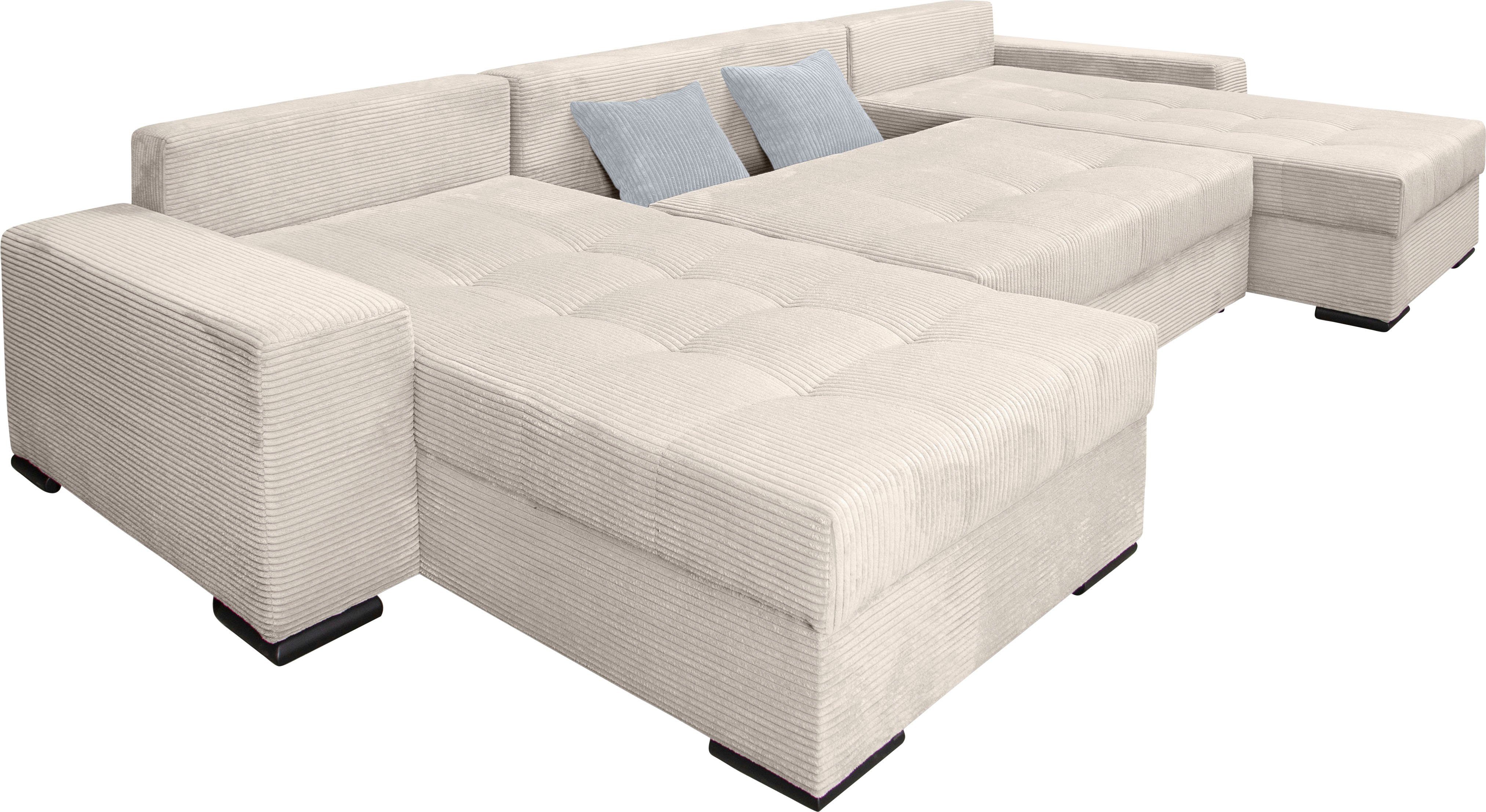 COLLECTION AB Zithoek XL-Josy U-vorm, breedte 313 cm, cord-/mix incl. bedfunctie, bedlade, met 4 gelijk grote rugkussens