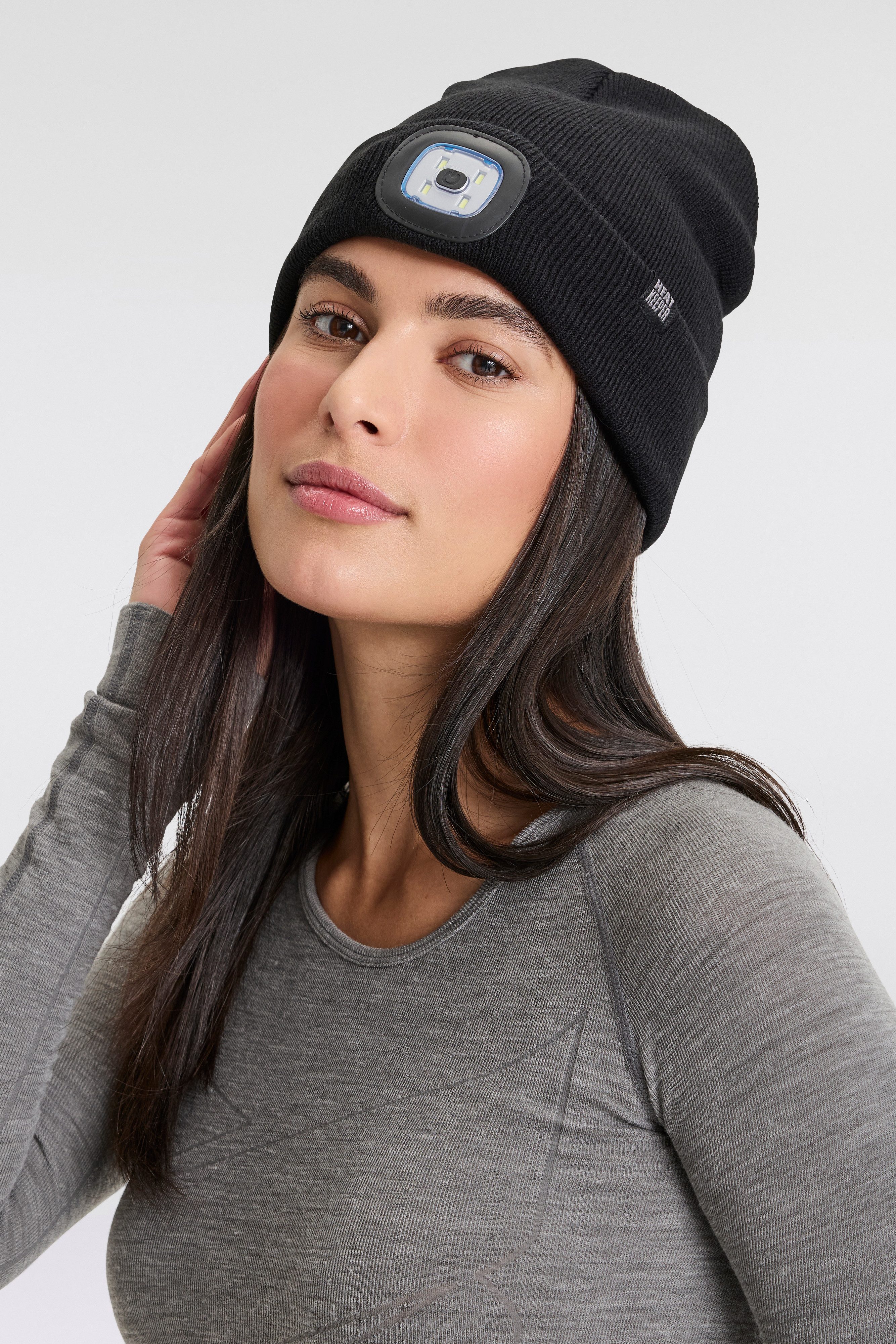 HEAT keeper Gebreide muts MEN THERMAL BEANIE+LED LIGHT RECHARGE oplaadbare, afneembare led-lamp voor de donkere tijd van het jaar (2 stuks)