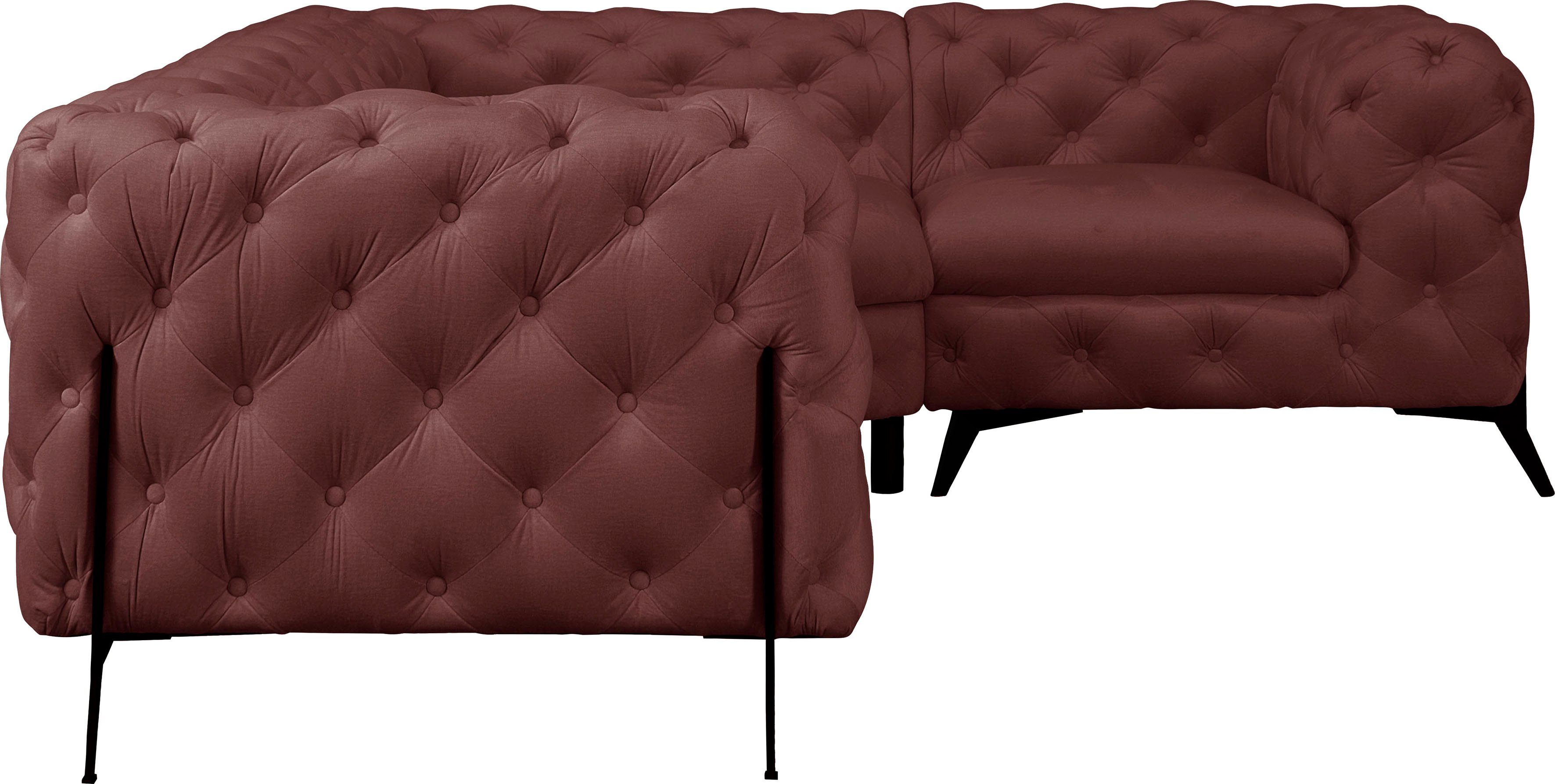 Leonique Chesterfield-bank Amaury L-vorm moderne chersterfield-look, breedte 262 cm, kleur van de poten ter keuze
