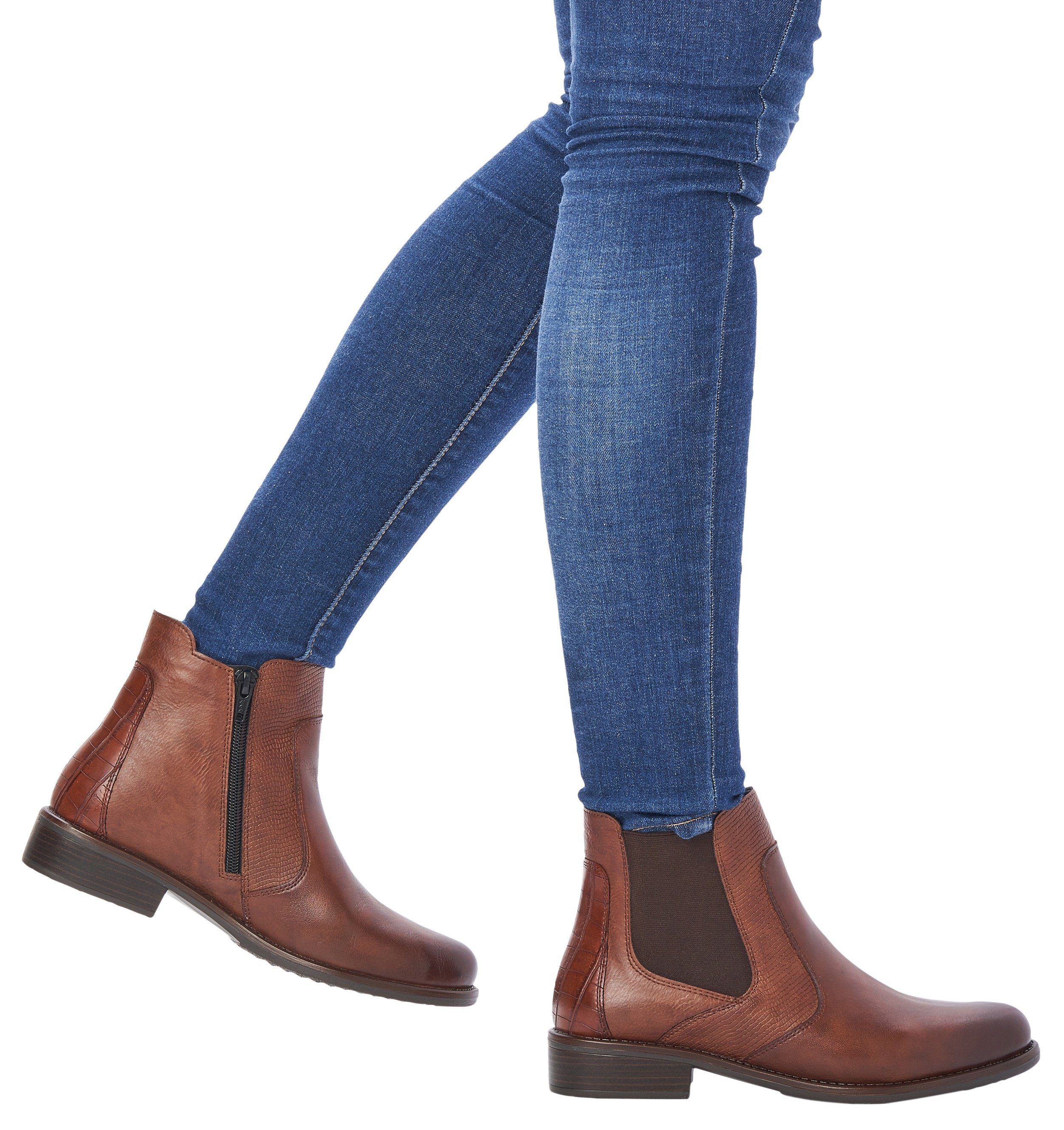 Remonte Chelsea-boots blokhak, laarsjes, business schoen, accenten in reptiel-look