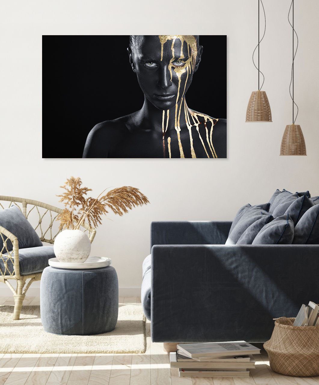 queence Artprint op acrylglas Anubis met de hand ingewerkte bladgoud applicaties (1 stuk)