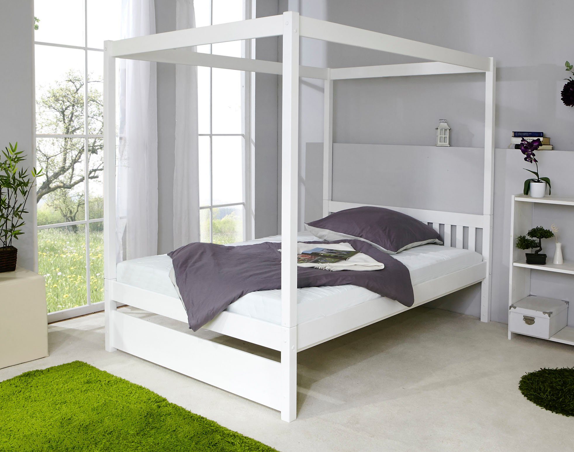 Ticaa Hemelbed Lino in diverse breedten, grenen bedden wit