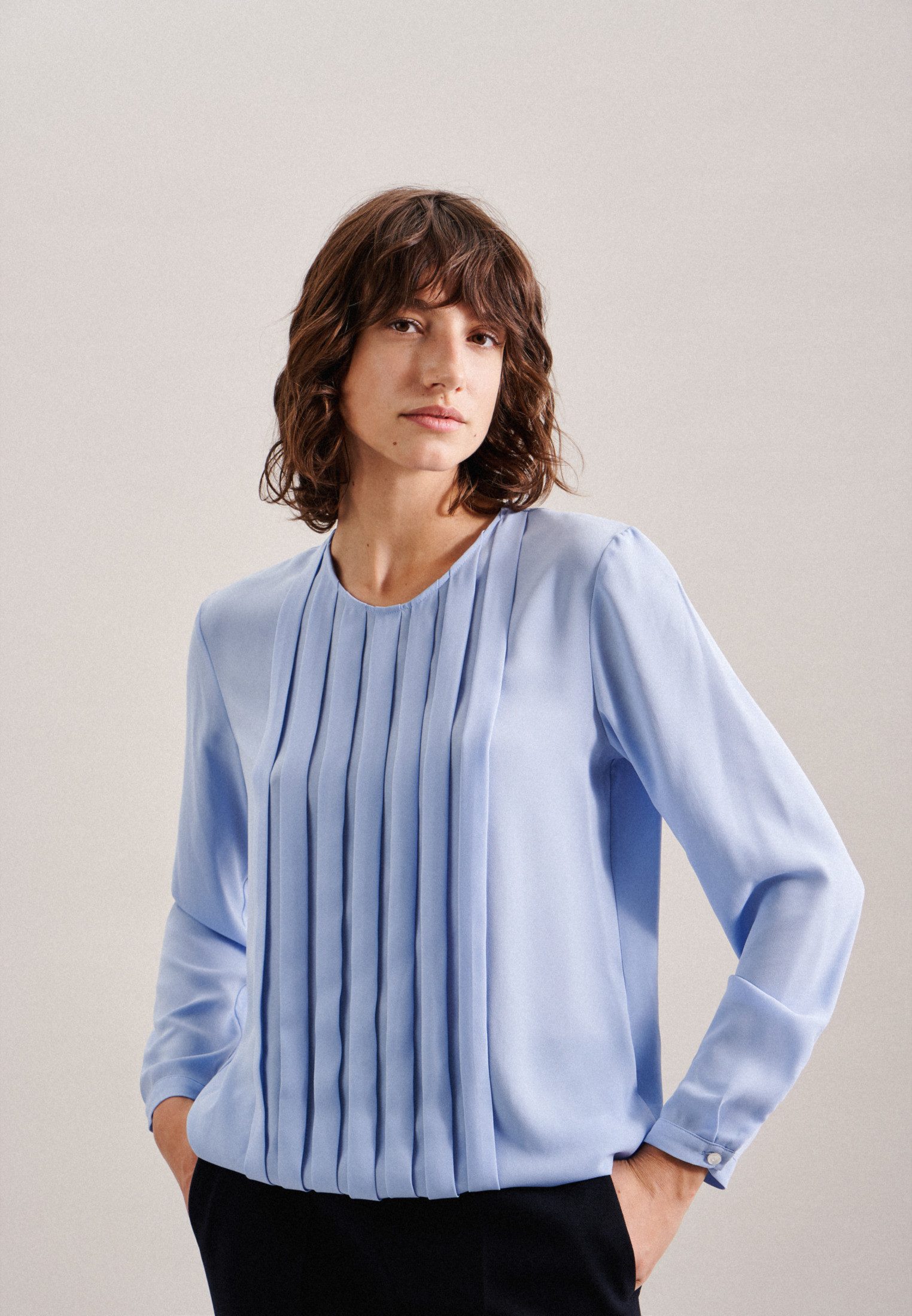 seidensticker Shirtblouse Zwarte roos Lange mouwen ronde hals uni