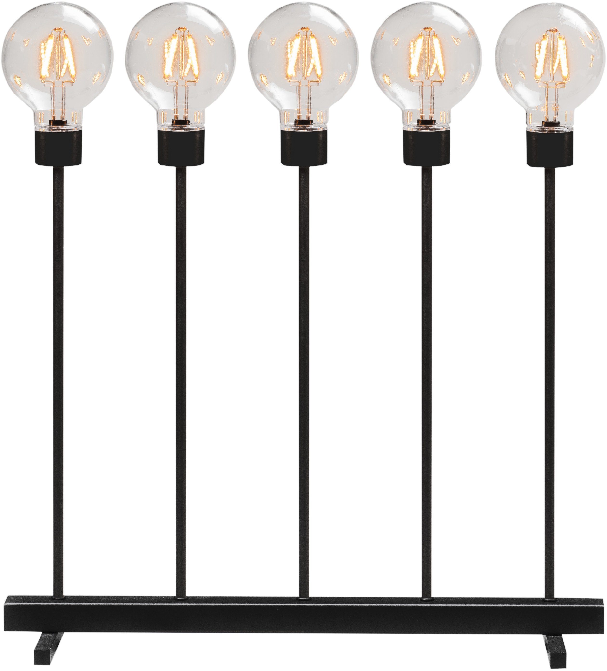 KONSTSMIDE Led-raamkandelaar Metalen ledlampen, zwart, 5 ronde globes, 10 amberkl. dioden (1 stuk)