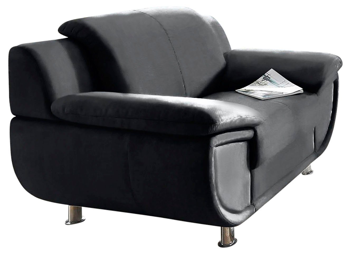 TRENDMANUFAKTUR Fauteuil Rondo, breedte 121 cm, brede armleuningen, chromen poten