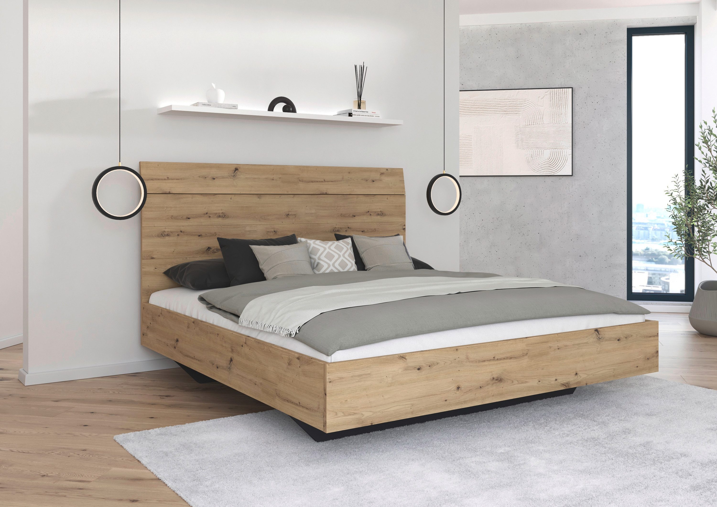 rauch Futonbed Bed 2-persoonsbed houten bed AGORDO met hoge rugleuning en zwevende look made in germany