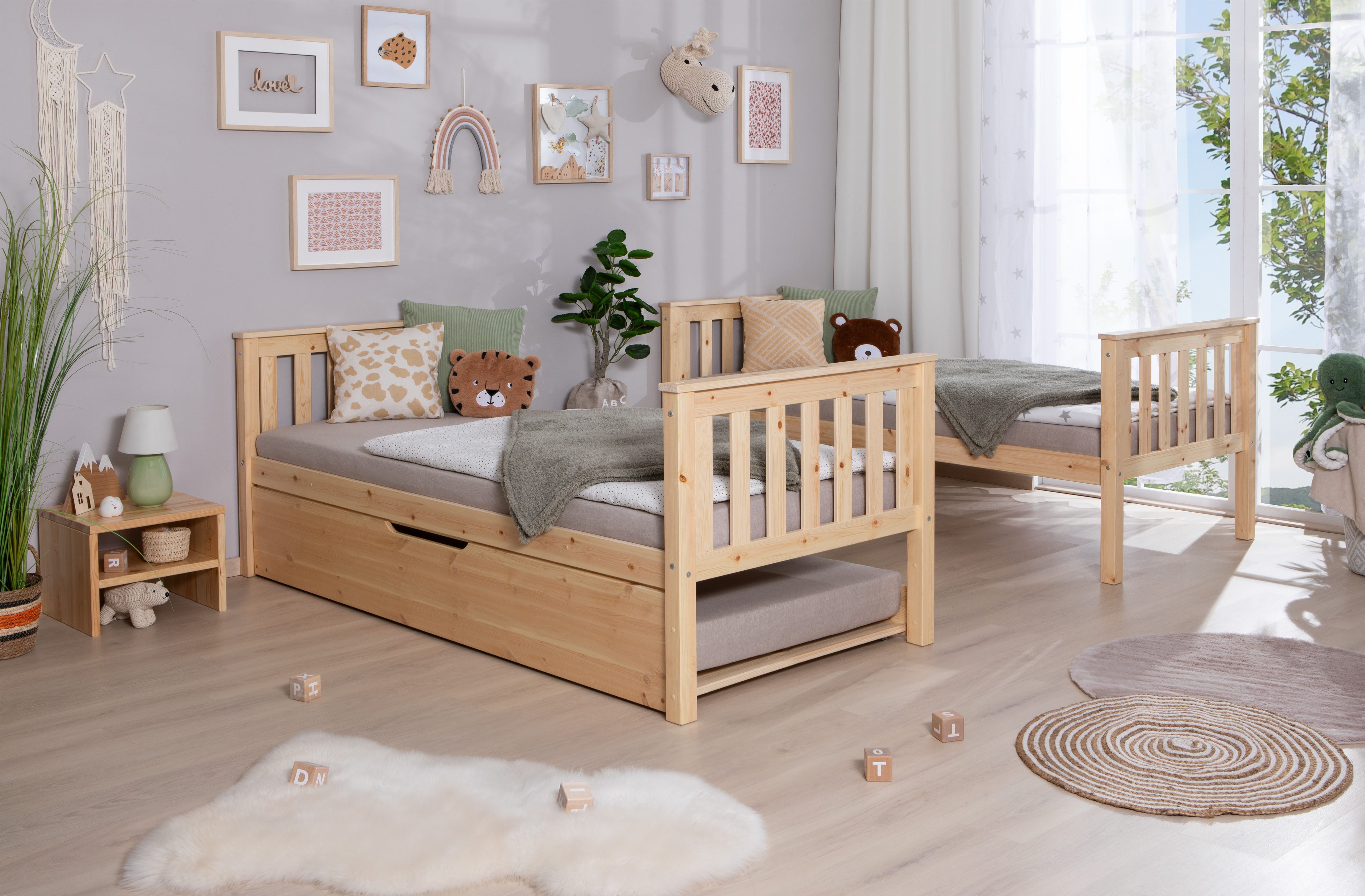 Ticaa Stapelbed Sammy, om te bouwen naar 2 eenpersoonsbedden, elegant ontwerp in landelijke stijl