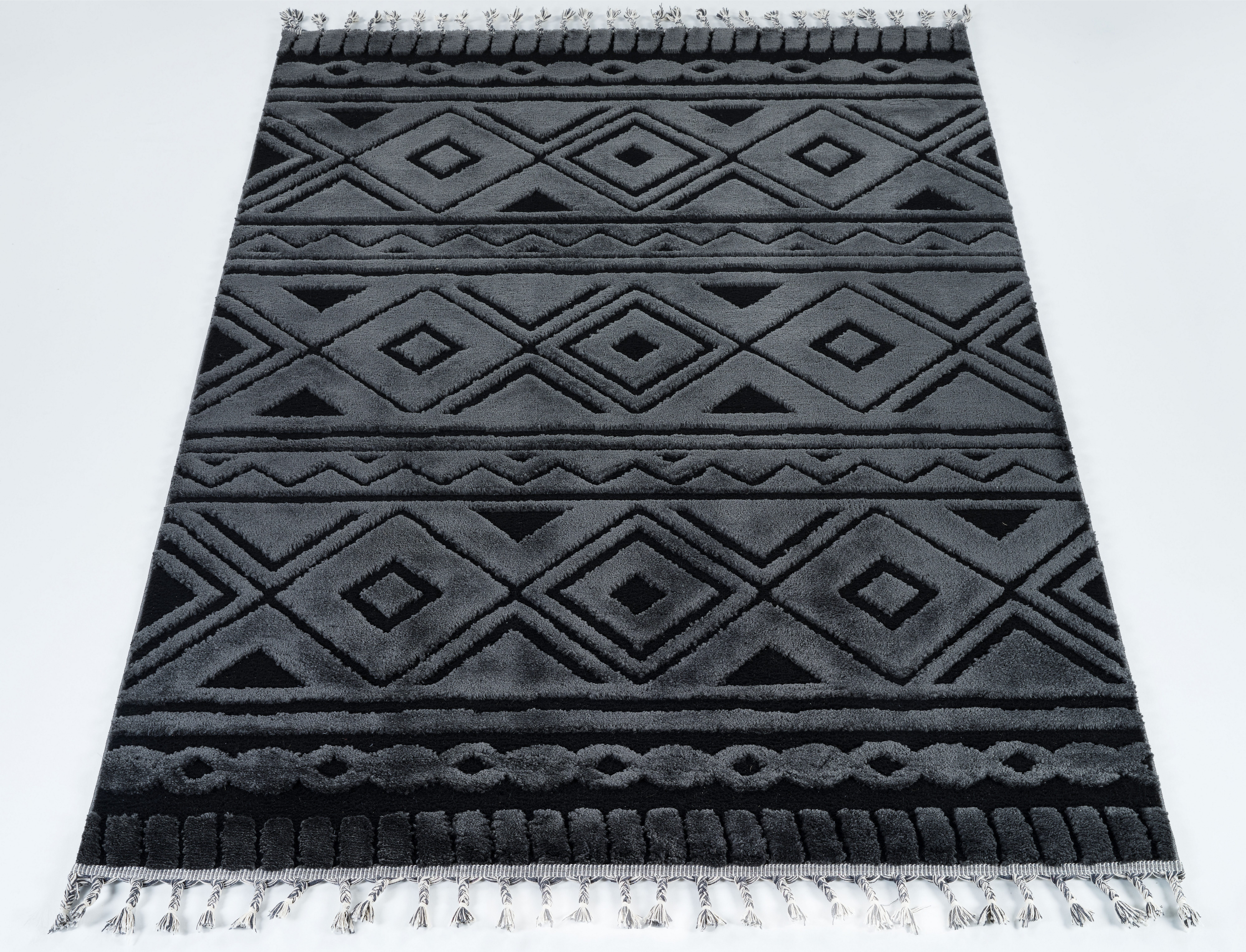my home Vloerkleed Bonvo met franjes, hoog-laag structuur, woonkamer, slaapkamer, boho-stijl