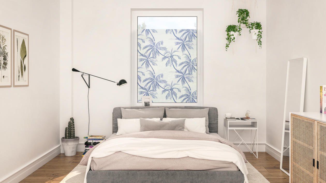 LICHTBLICK Raamfolie zelfklevend, bescherming tegen inkijk, Blueprint Palms - blauw (1 stuk)