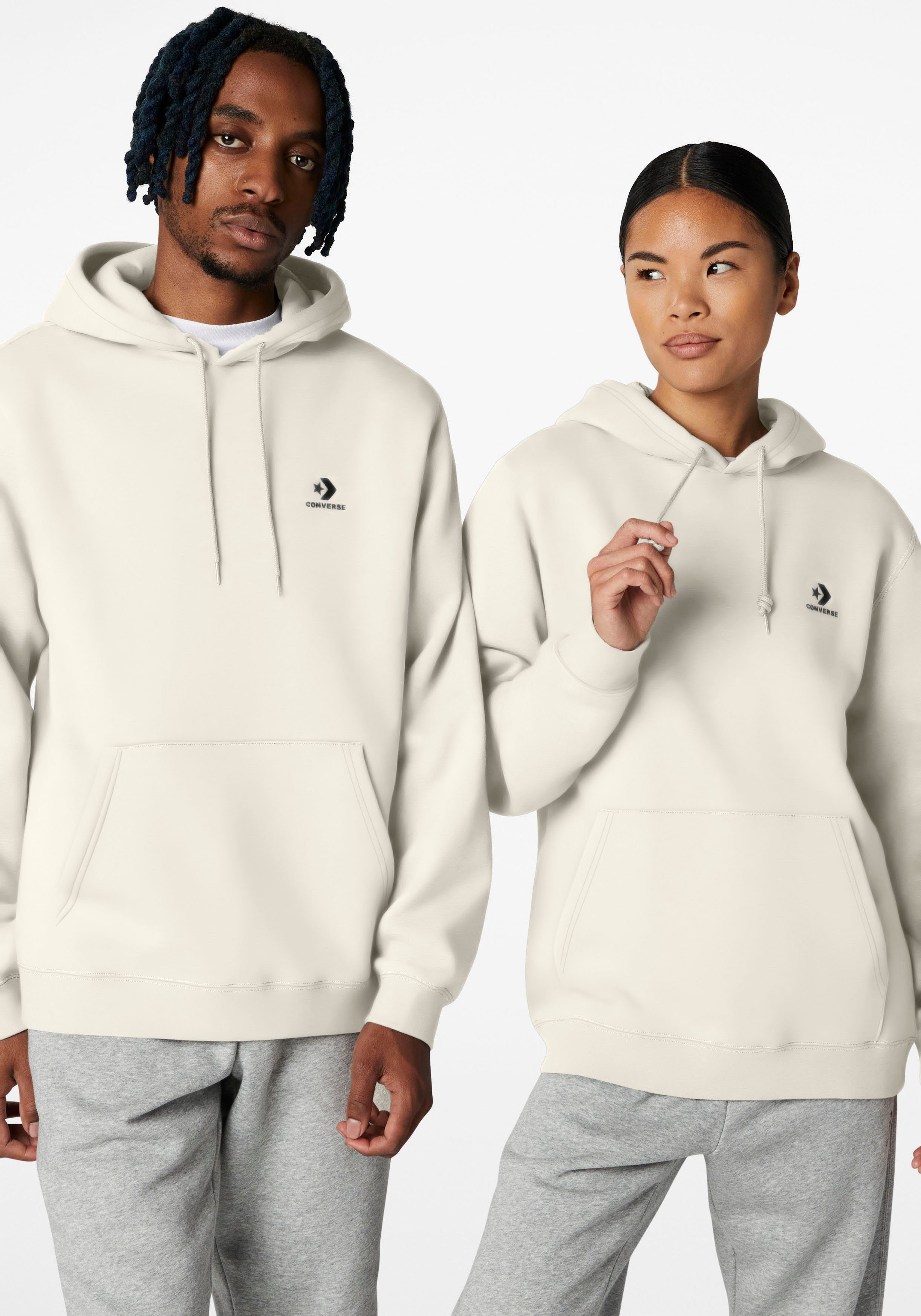 Converse Hoodie EMBROIDERED STAR CHEVRON BRUSHED BACK FLEECE HOODIE (1-delig) heren truien & sweaters maat XL beige