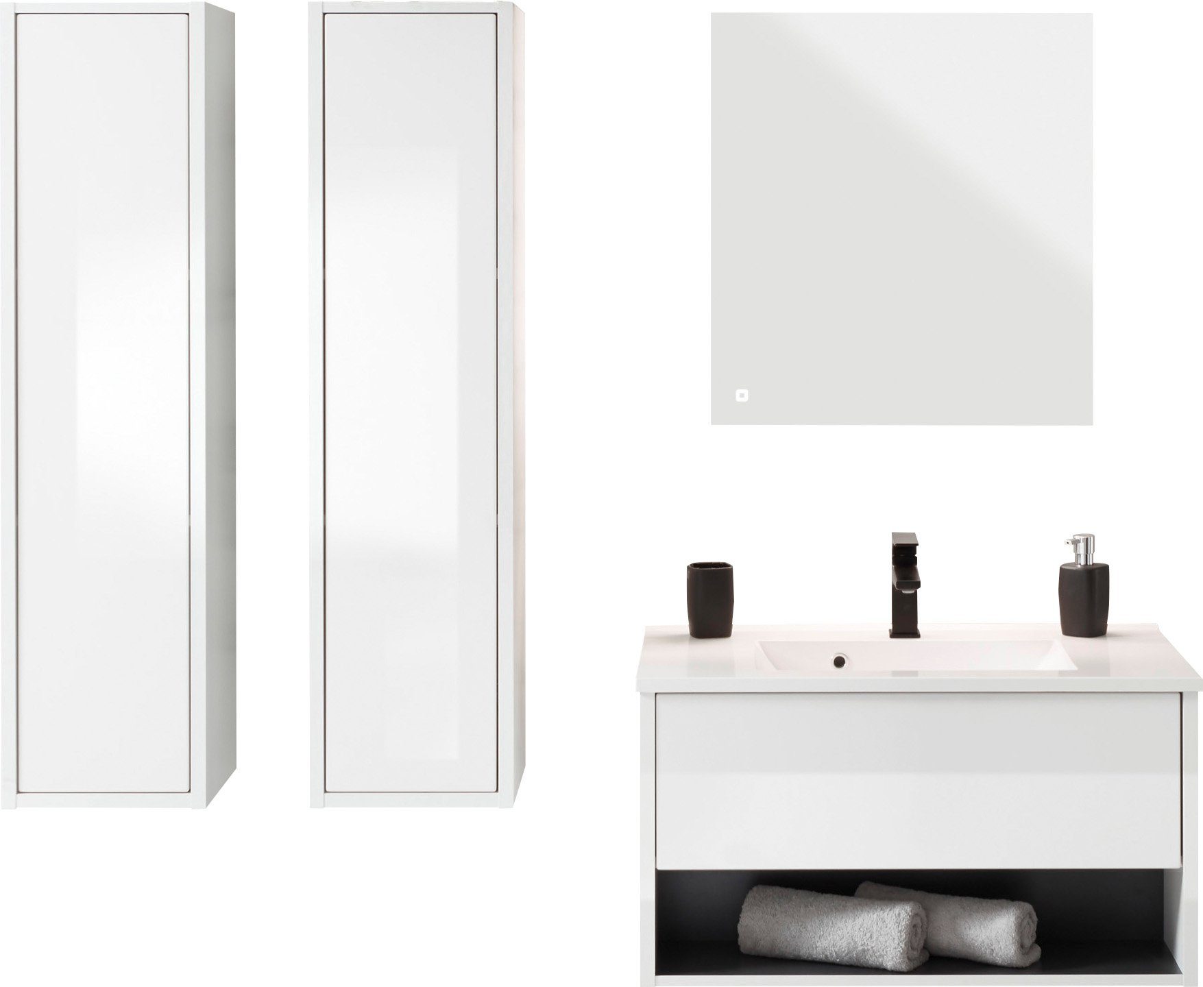 Places of Style Badkamerserie Studio Line, bad in modern ontwerp, 4-delig badkamer Kast, wastafel en spiegel, in twee kleuren beschikbaar, opbergruimte (4-delig)