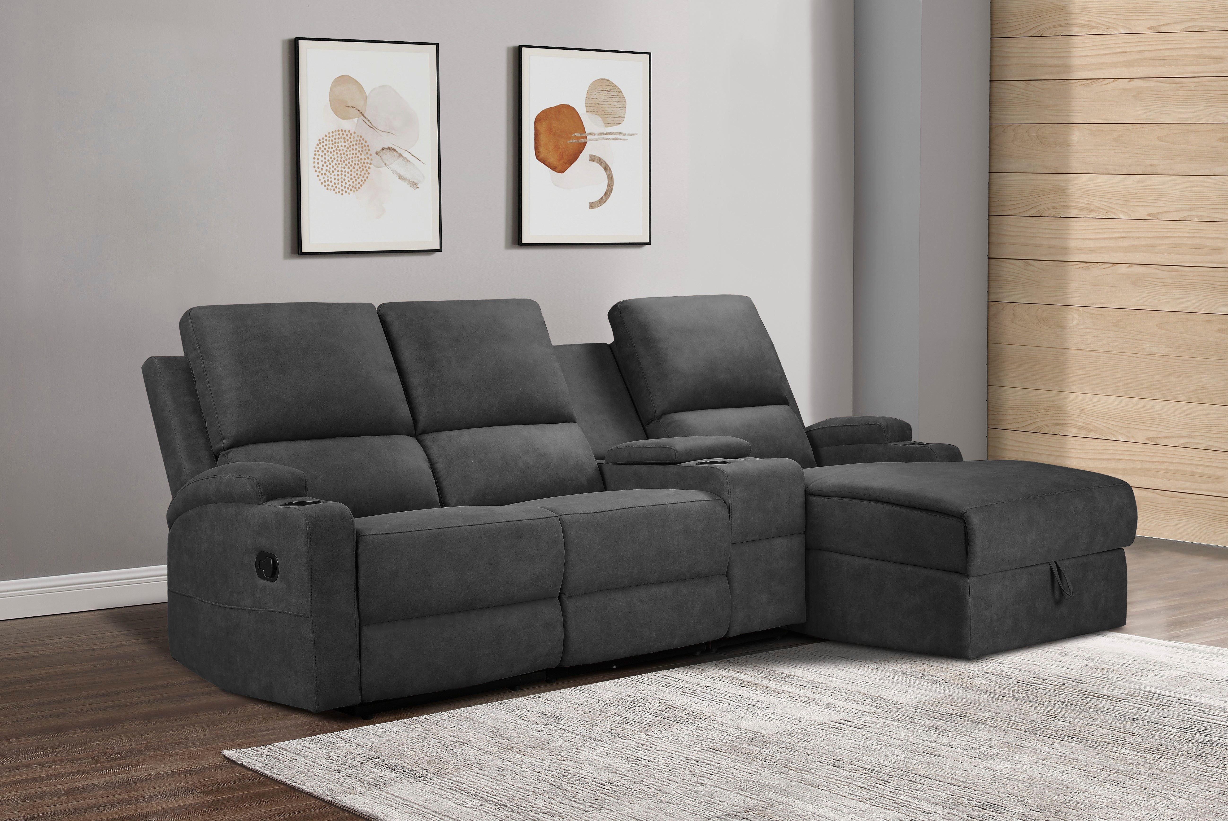 Home affaire Hoekbank Napori multimediabank, 3 bioscoopstoelen XXL, L-model, Bioscoopbank met relaxfunctie, bekerhouder, opbergvak en opbergbox