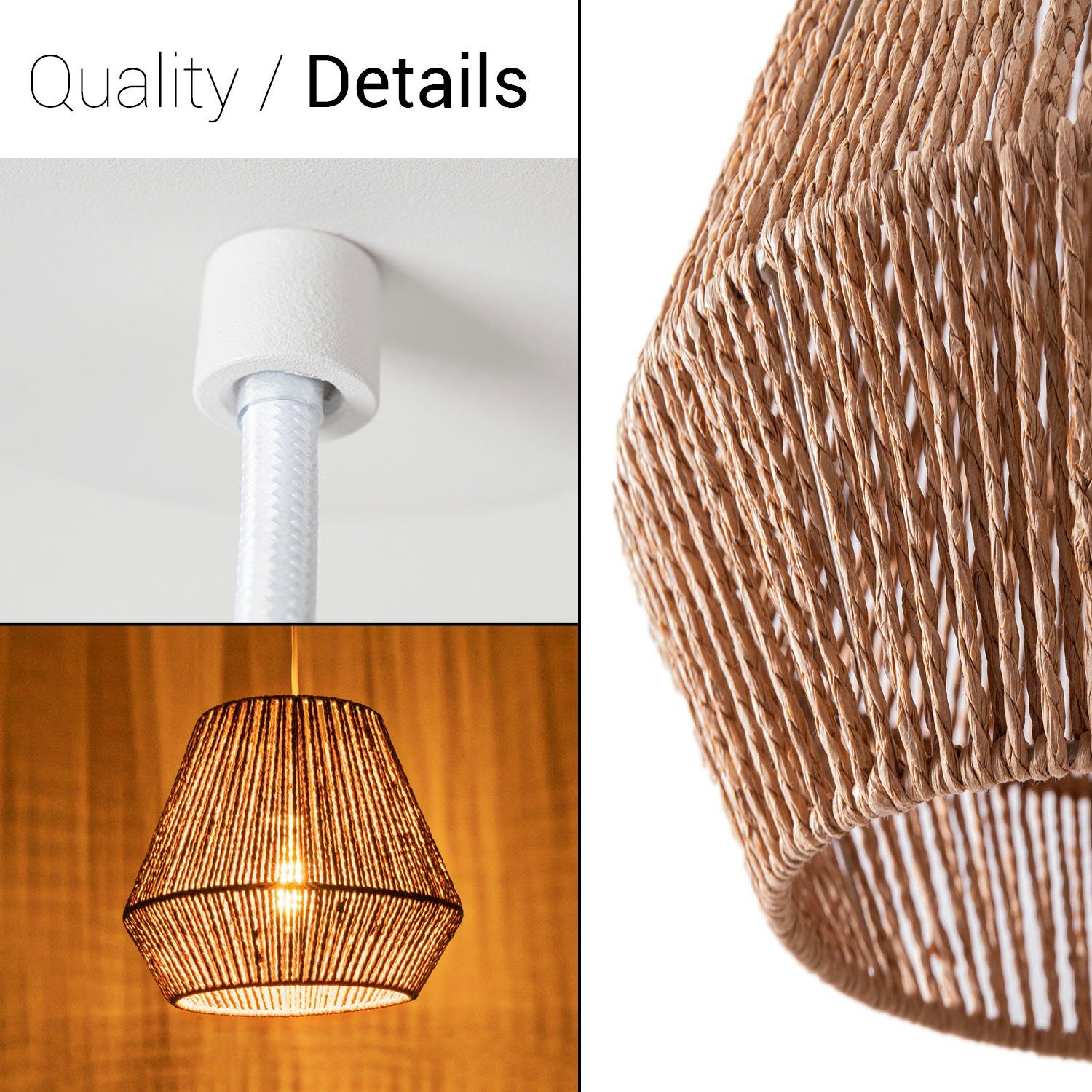 Paco Home Hanglamp Hugo Diego Woonkamer eetkamer rattan look Boho lampenkap papier