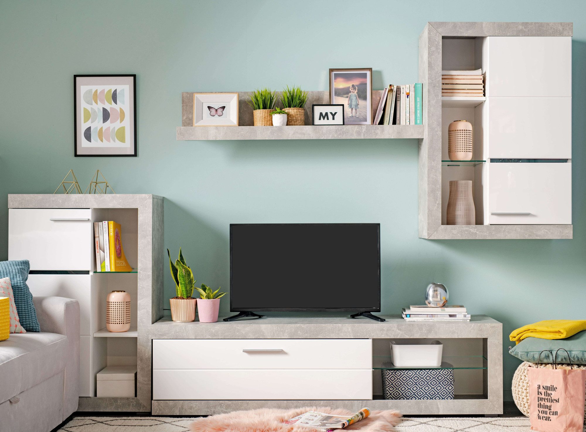 INOSIGN Woonkamerset Rosso woonwand, mediawand, aanbouwwand, voor TV tot 60', breedte 267 cm (complete set, 4-delig)
