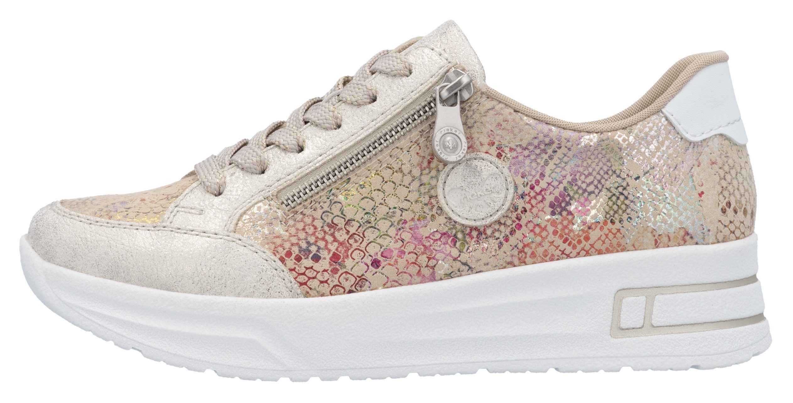 Rieker Plateausneakers , vrijetijdsschoen, veterschoen, lage schoen met subtiele goudkleurige glans