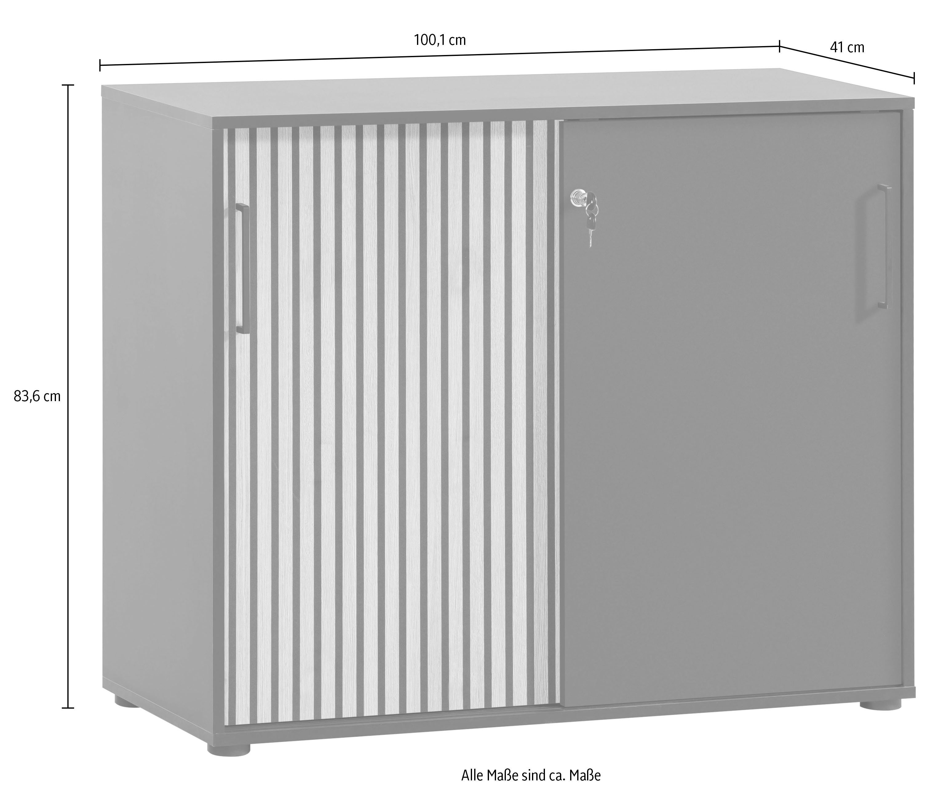 Schildmeyer Schuifdeurkast Hank, MADE IN GERMANY, breedte 100 cm Deur met akoestische print, afsluitbaar, metalen beslag