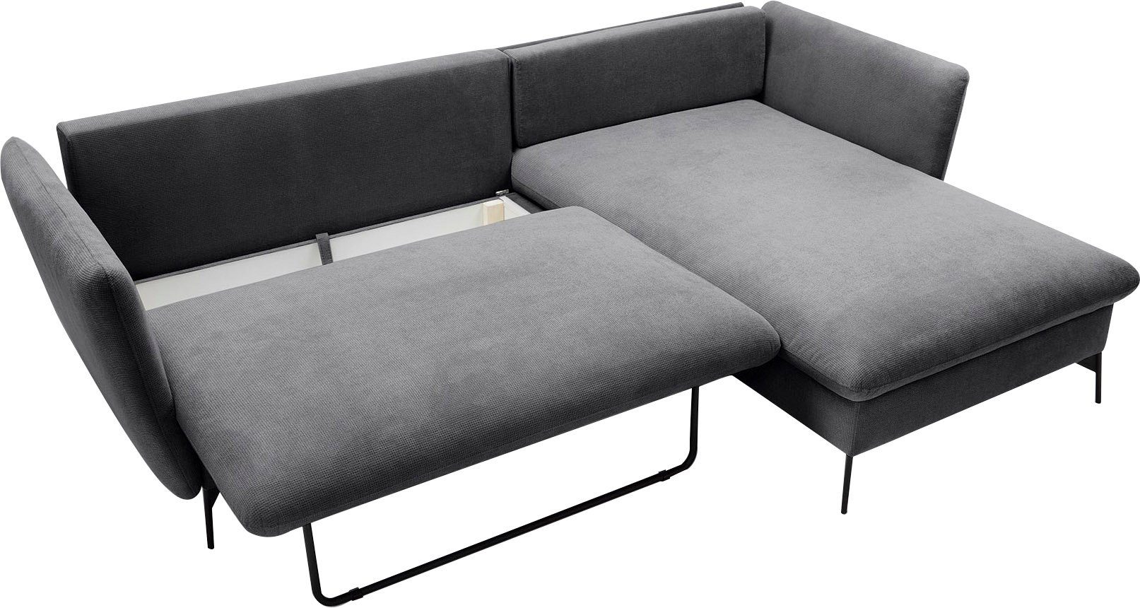 andas Hoekbank LIVORNO,258 cm, L-model, Slaapfunctie en bedlade (139/224 cm), fluweel, structuur, geweven stof