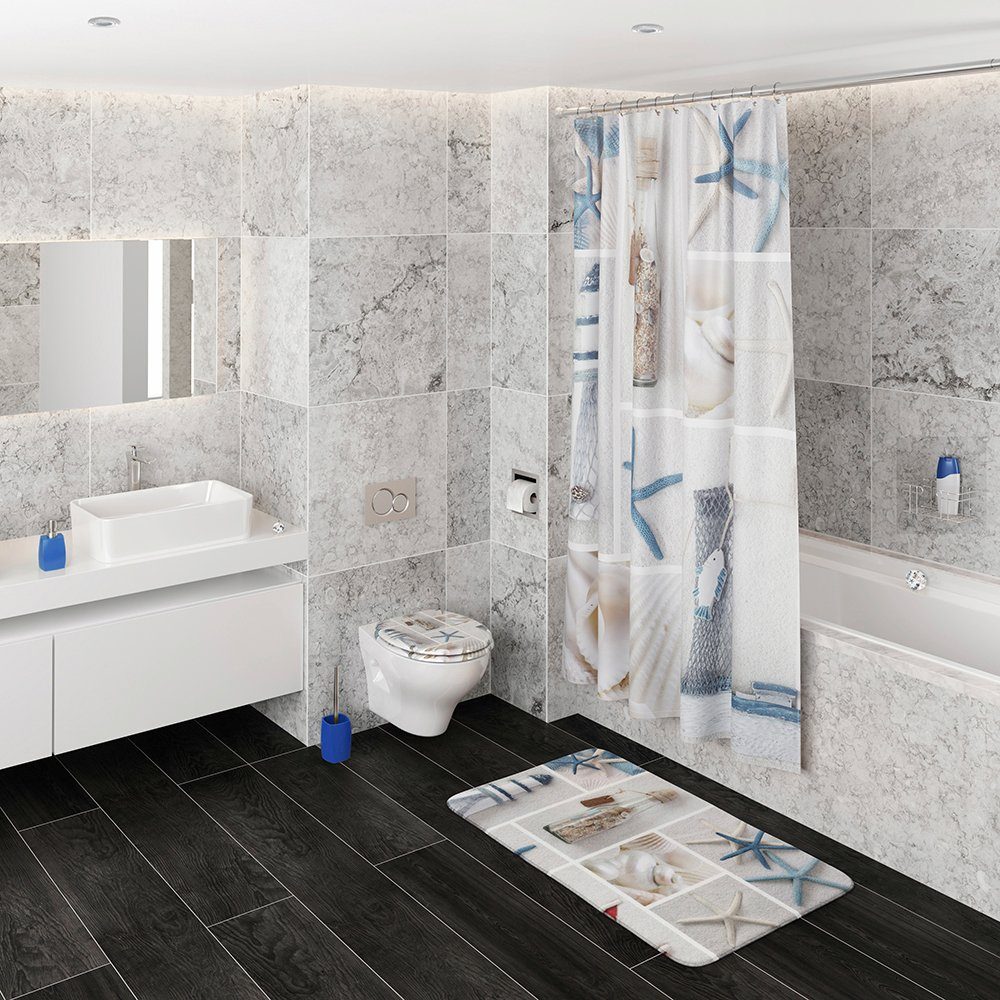 Sanilo Set badkameraccessoires ZEEBRIES bestaand uit toiletzitting, badmat en wastafelplug (complete set, 3-delig)