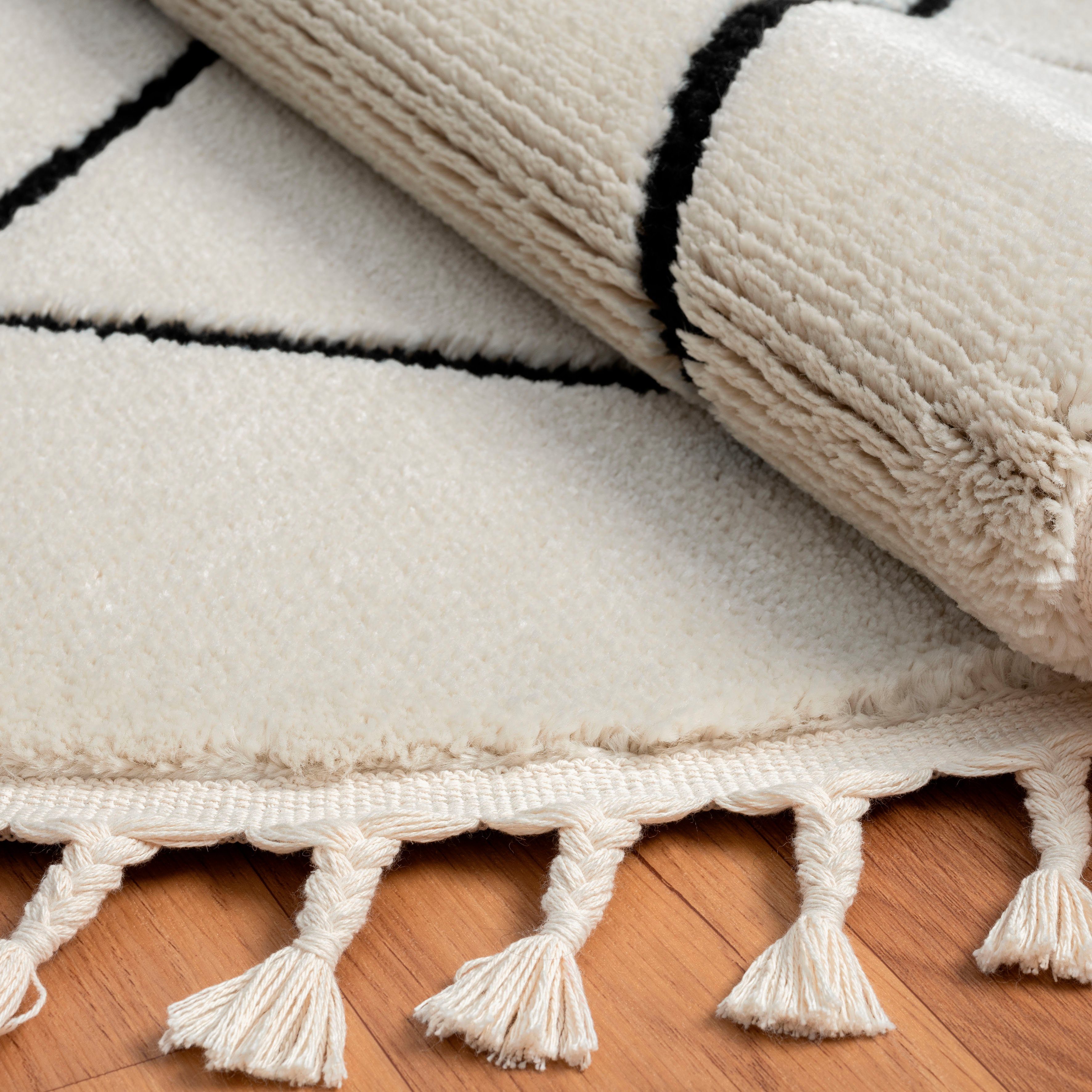 Myflair Möbel & Accessoires Hoogpolig vloerkleed Moroccan Signature modern, marokkaans ontwerp, ruitenpatroon, zacht, met franjes