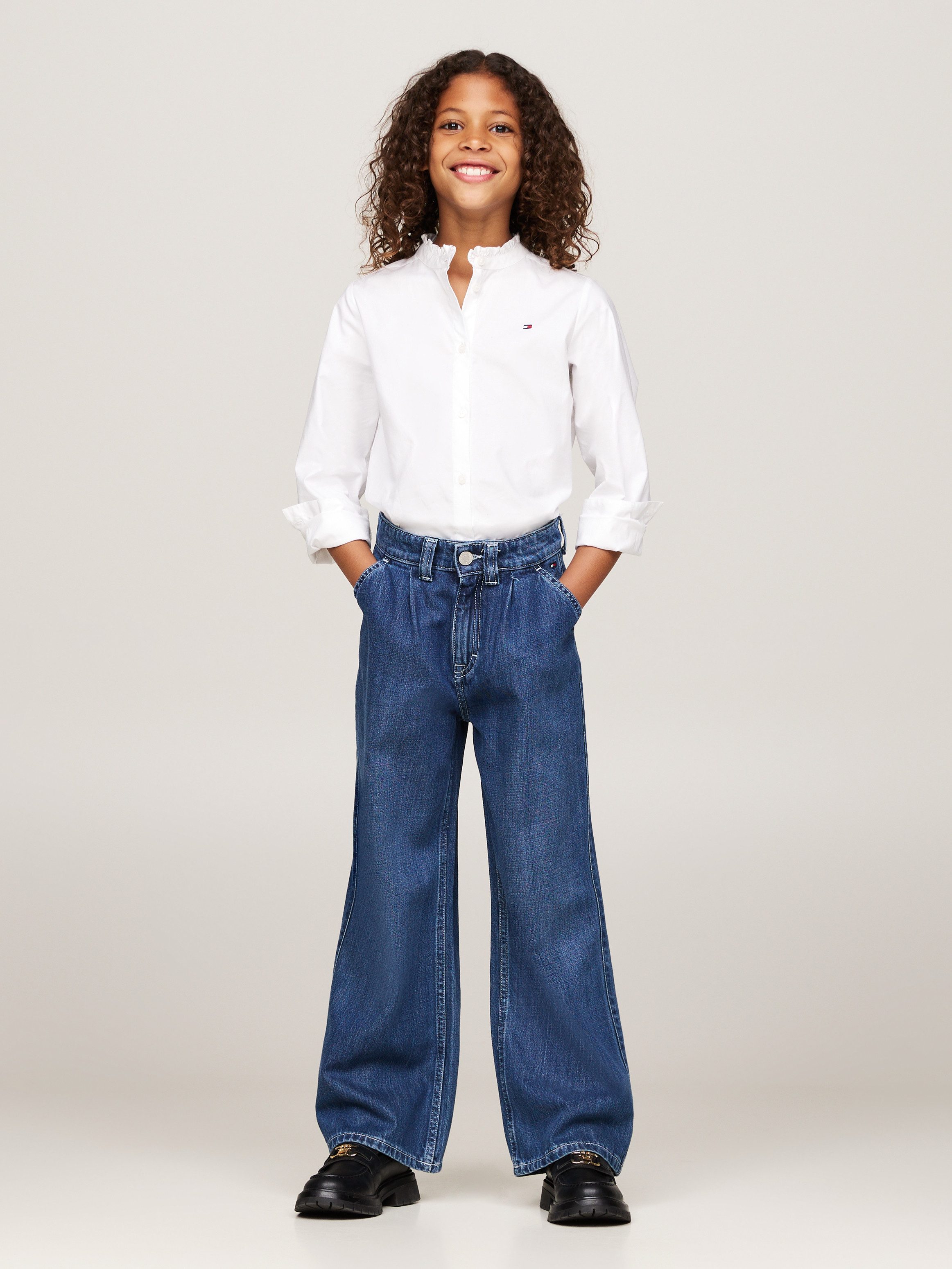 Tommy Hilfiger Wijde jeans MABEL PLEATS MID BLUE WASH in middelblau wassing, met logo-badge