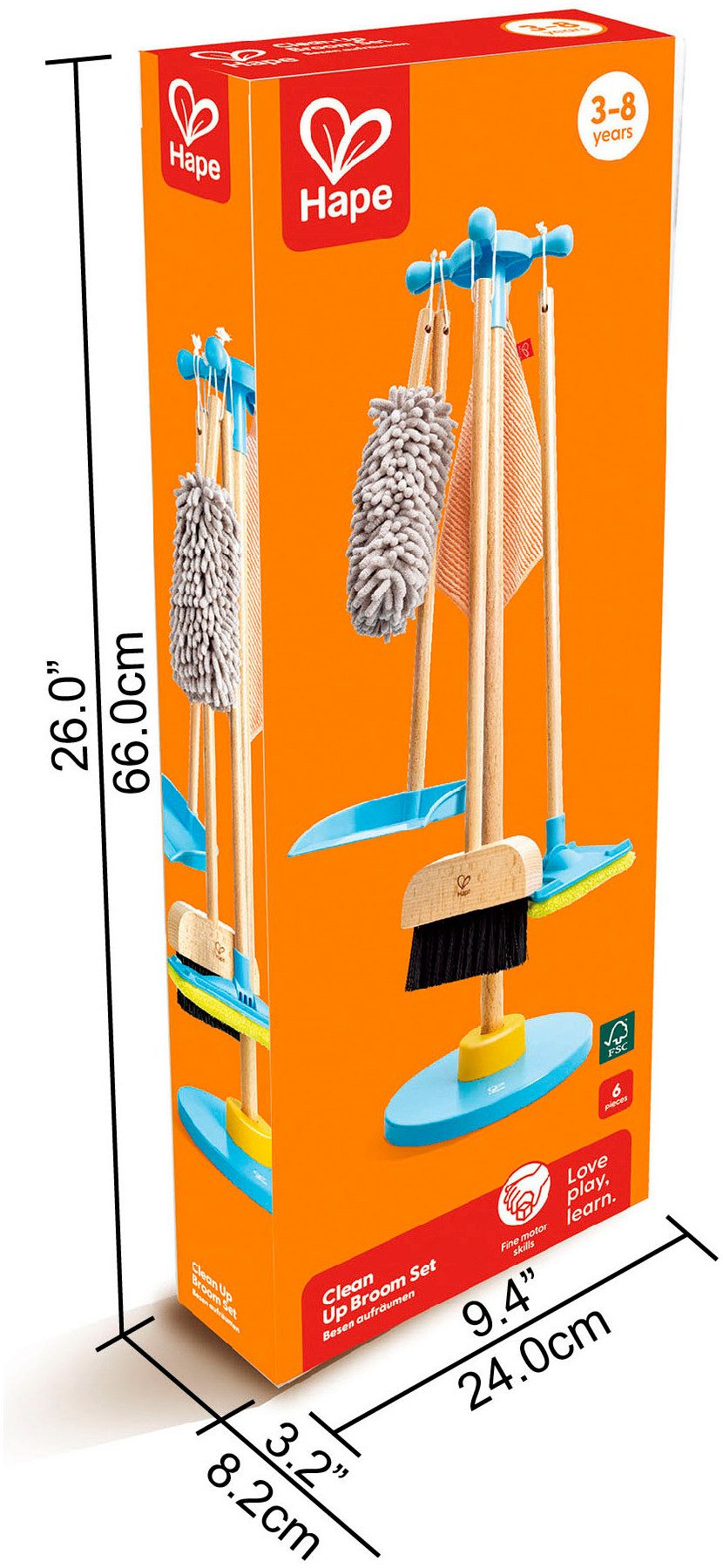 Hape Kinderbezem Speelgoed schoonmaakset met opbergstandaard (set, 6-delig)