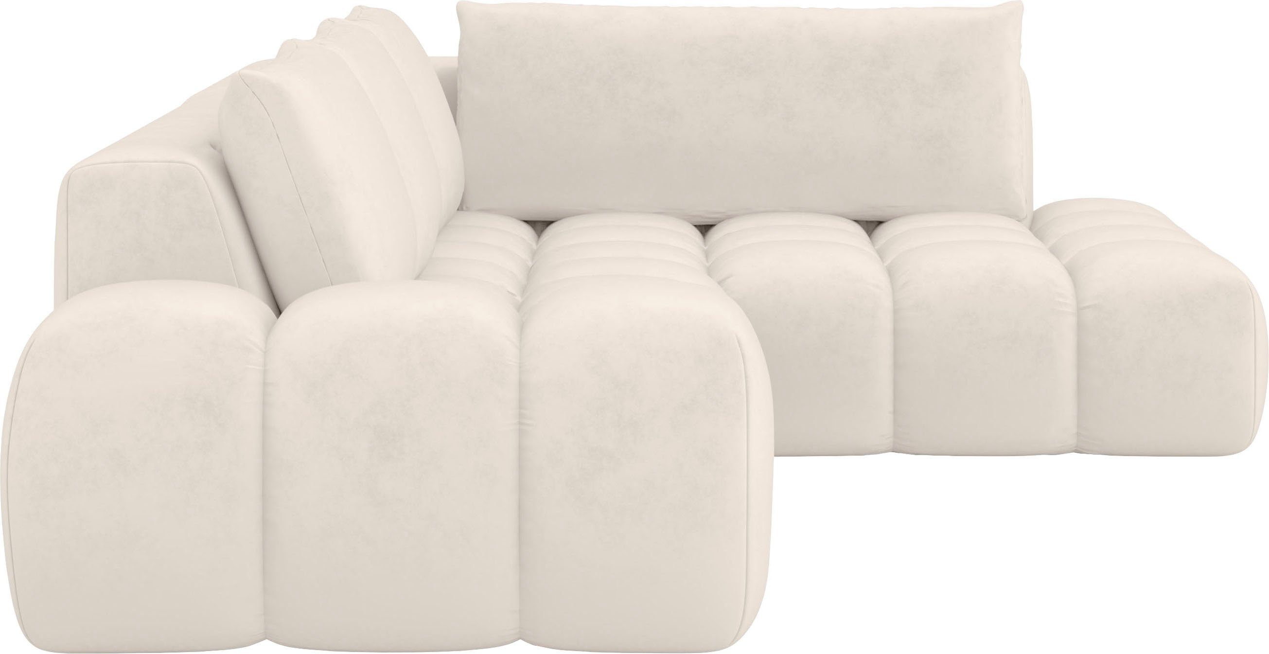 INOSIGN Hoekbank AZITA designsofa, elegant en comfortabel L-vorm, bubbel-look losse rugkussens, droomachtige stiksels, afmetingen b/d/h: 352/210/72 cm