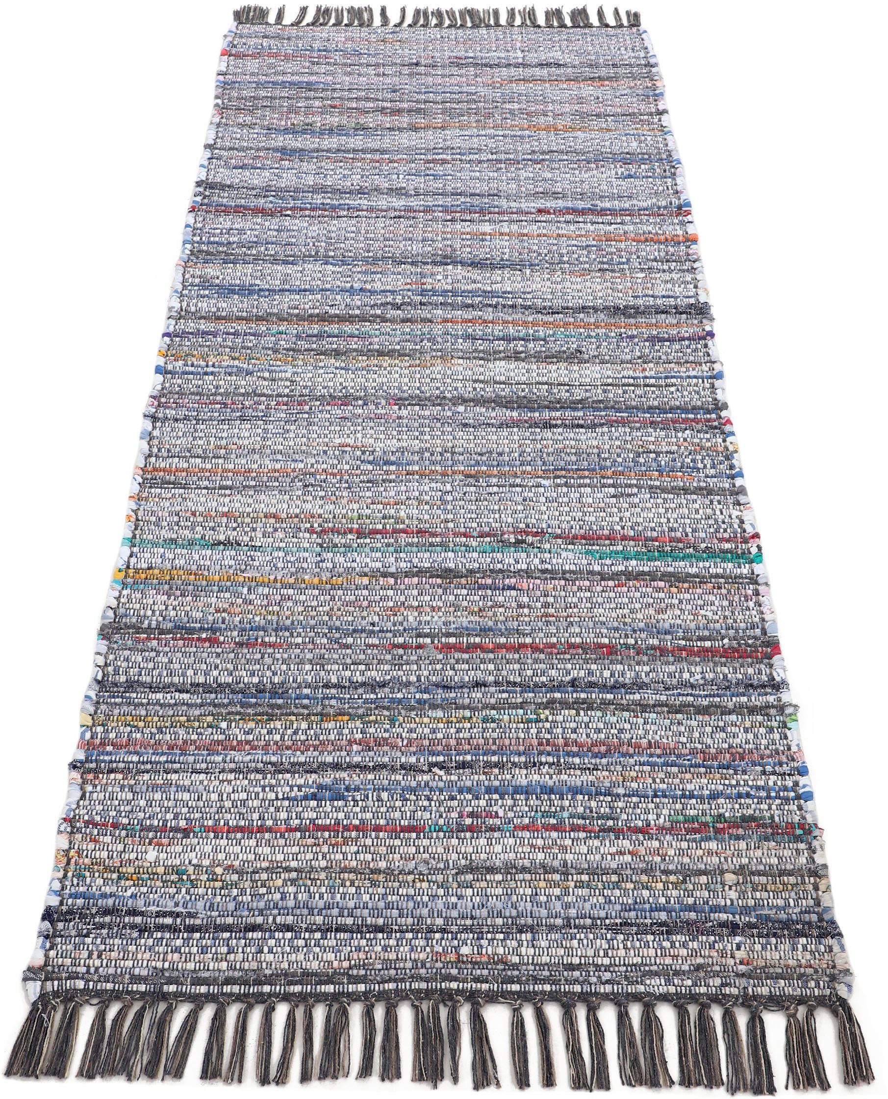 carpetfine Vloerkleed Kelim Chindi, omkeerbaar tapijt handgeweven, patchwork tapijt met franjes, ook verkrijgbaar in loperformaten