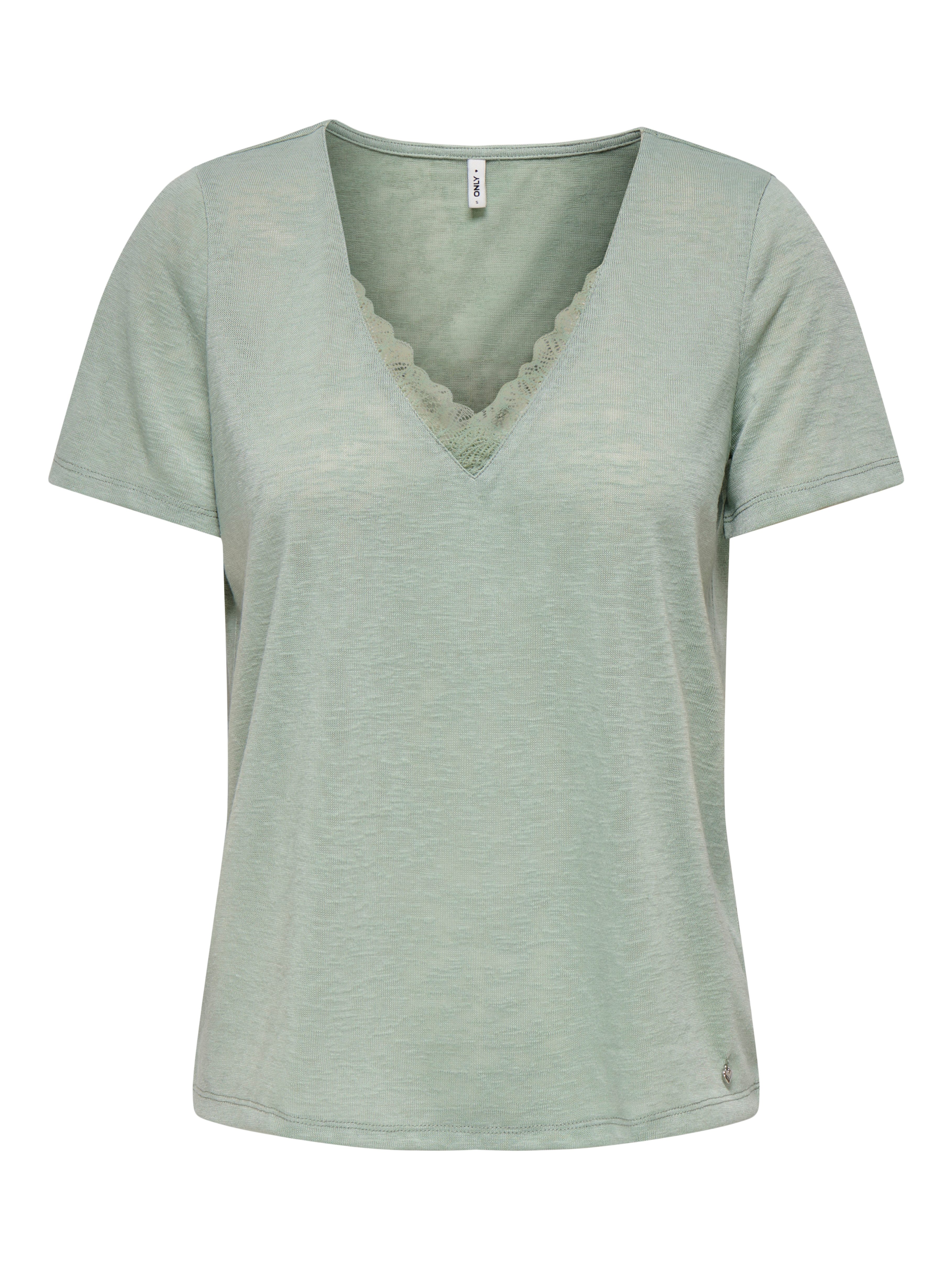 Only Shirt met V-hals ONLZOLA LIFE S/S V-NECK LACE TOP JRS