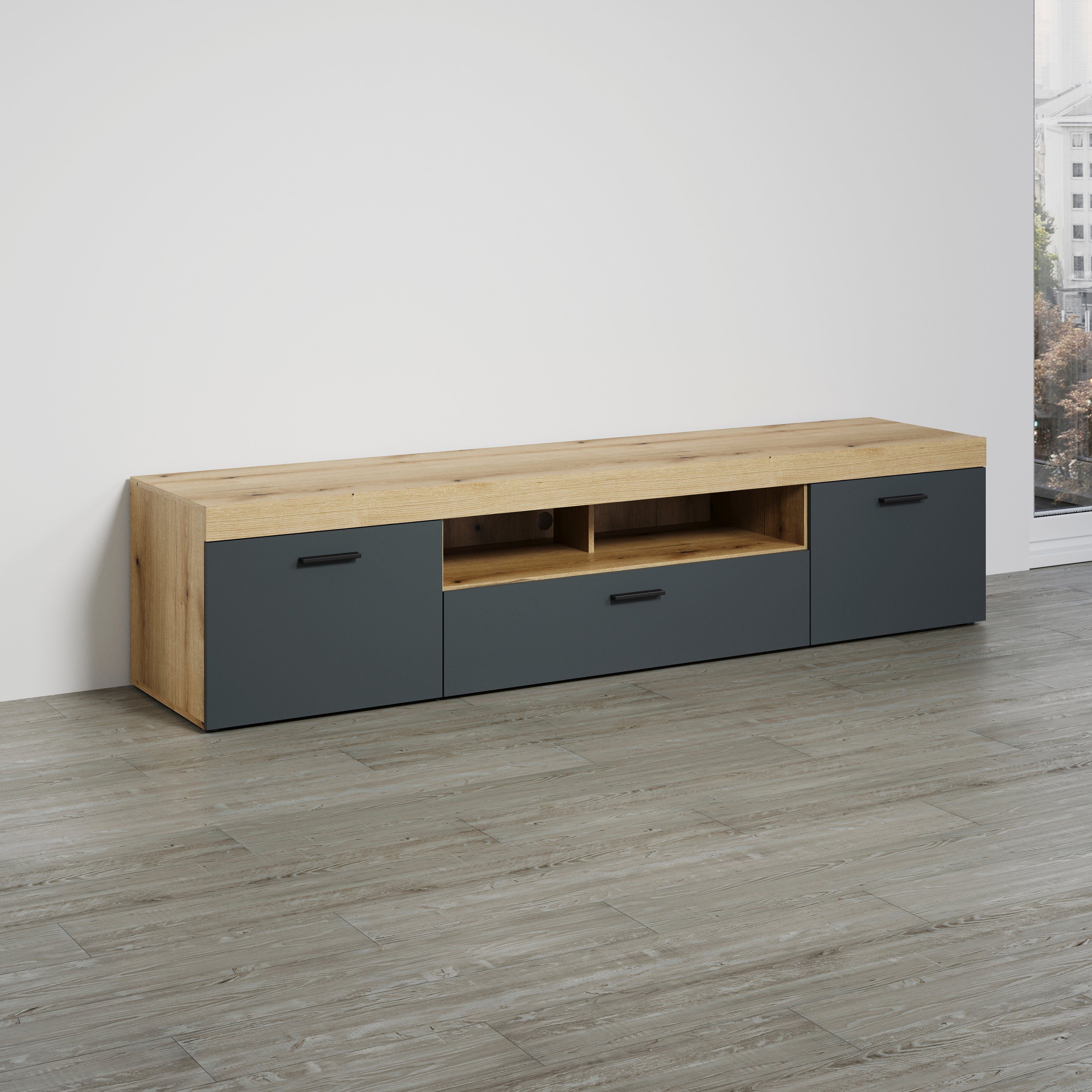 Home affaire Tv-meubel Tyler TV-kast TV-lowboard, eindhoutapplicaties, breedte 230 cm (1 stuk)