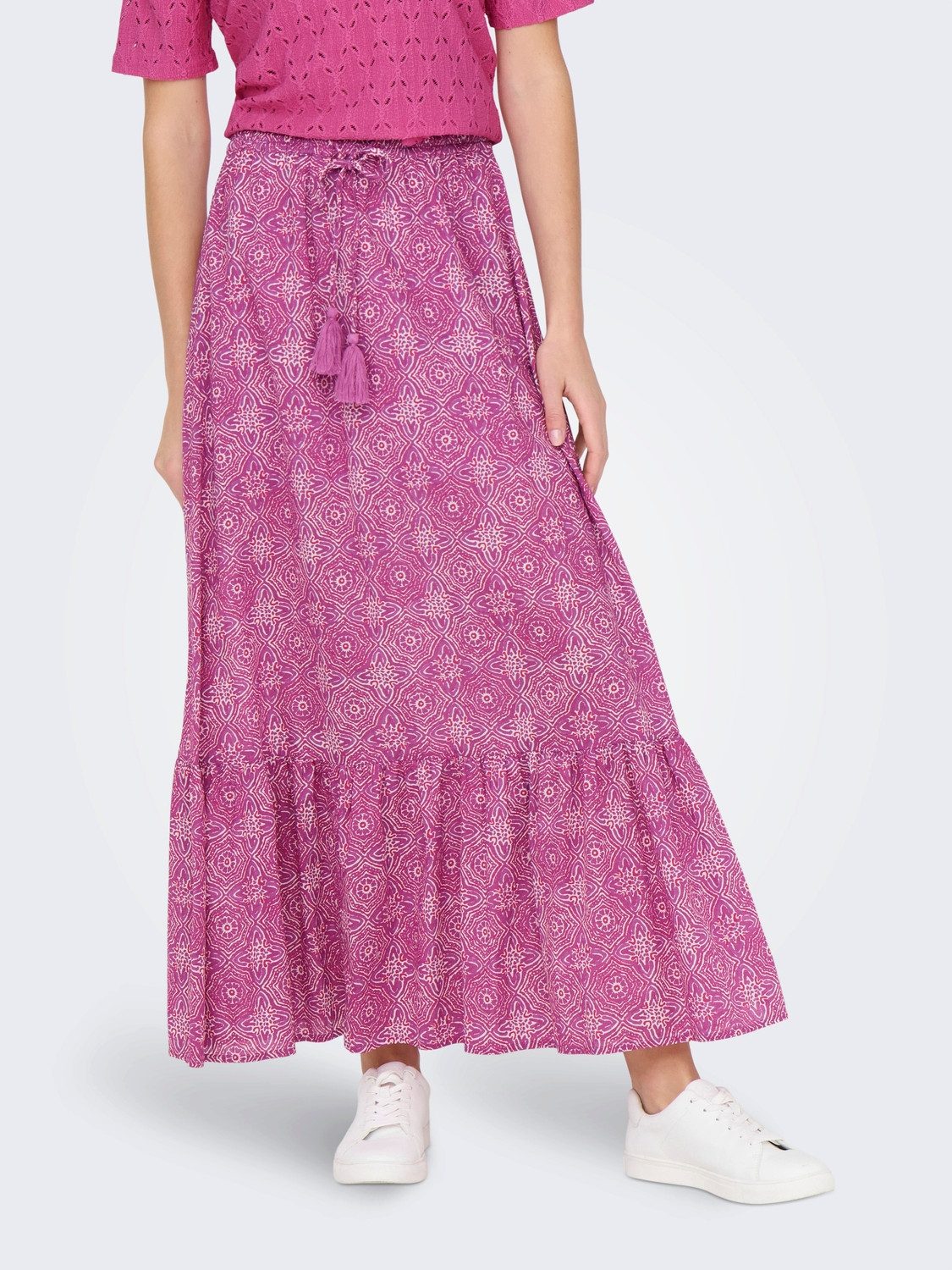 ONLY maxi rok ONLMILEY met all over print en volant roze paars