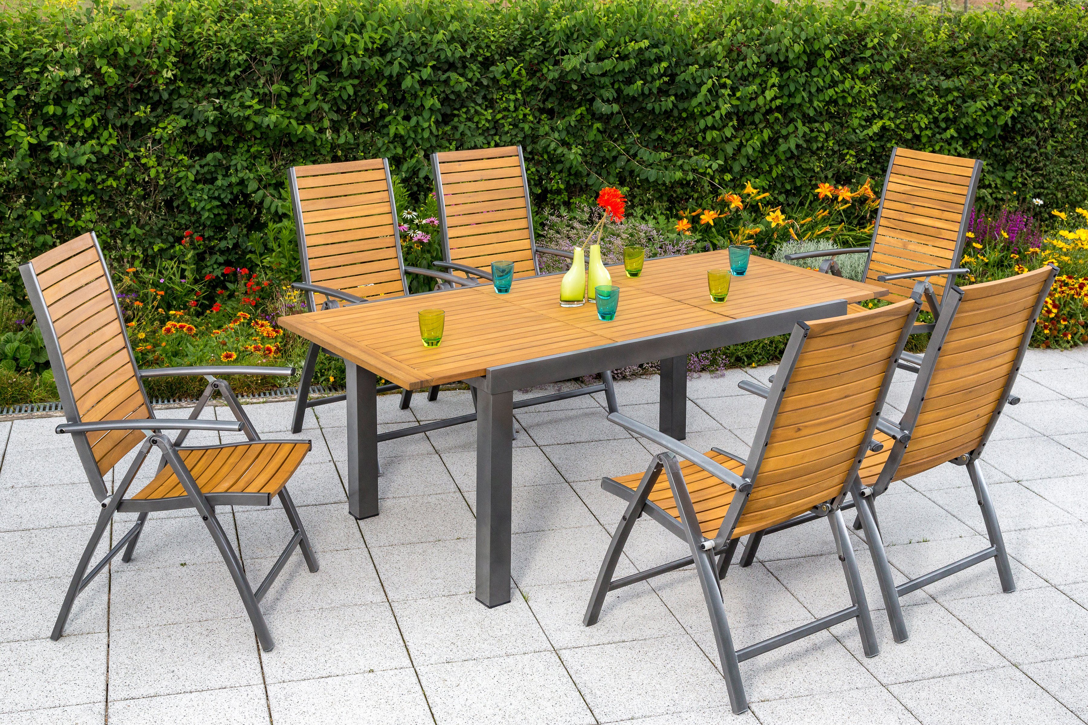 MERXX Tuinstoel Santorin Acaciahout/aluminium, opvouwbaar, bruin (1 stuk)