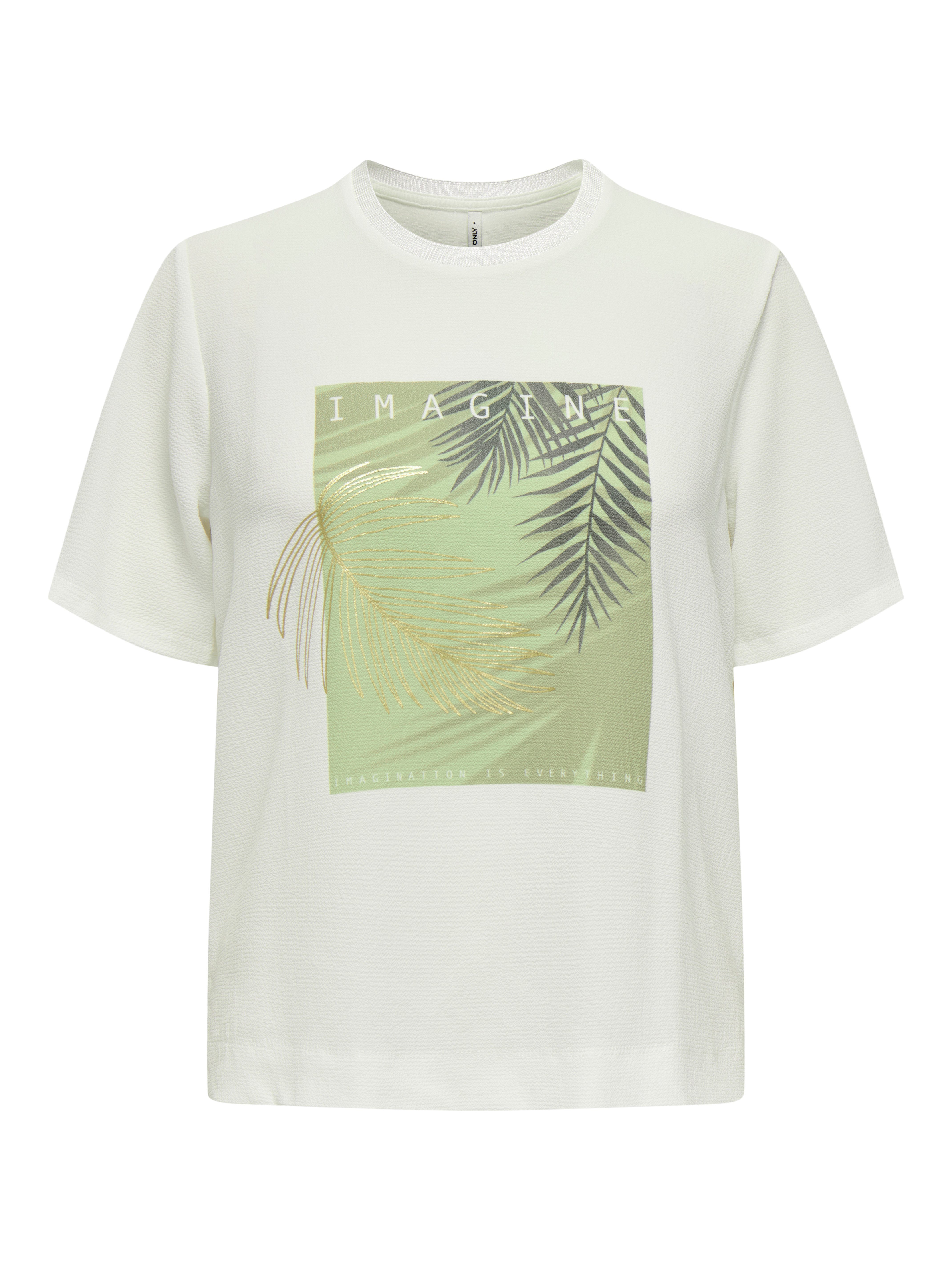 Only Shirt met korte mouwen ONLNEWFLORA S/S ART O-NECK TOP BOX JRS dames t-shirts maat M (38) wit