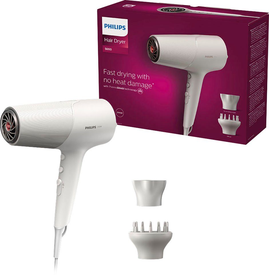 Philips Haardroger Series 5000 BHD501/20 met thermoshield technologie, 3 warmte- en 2...