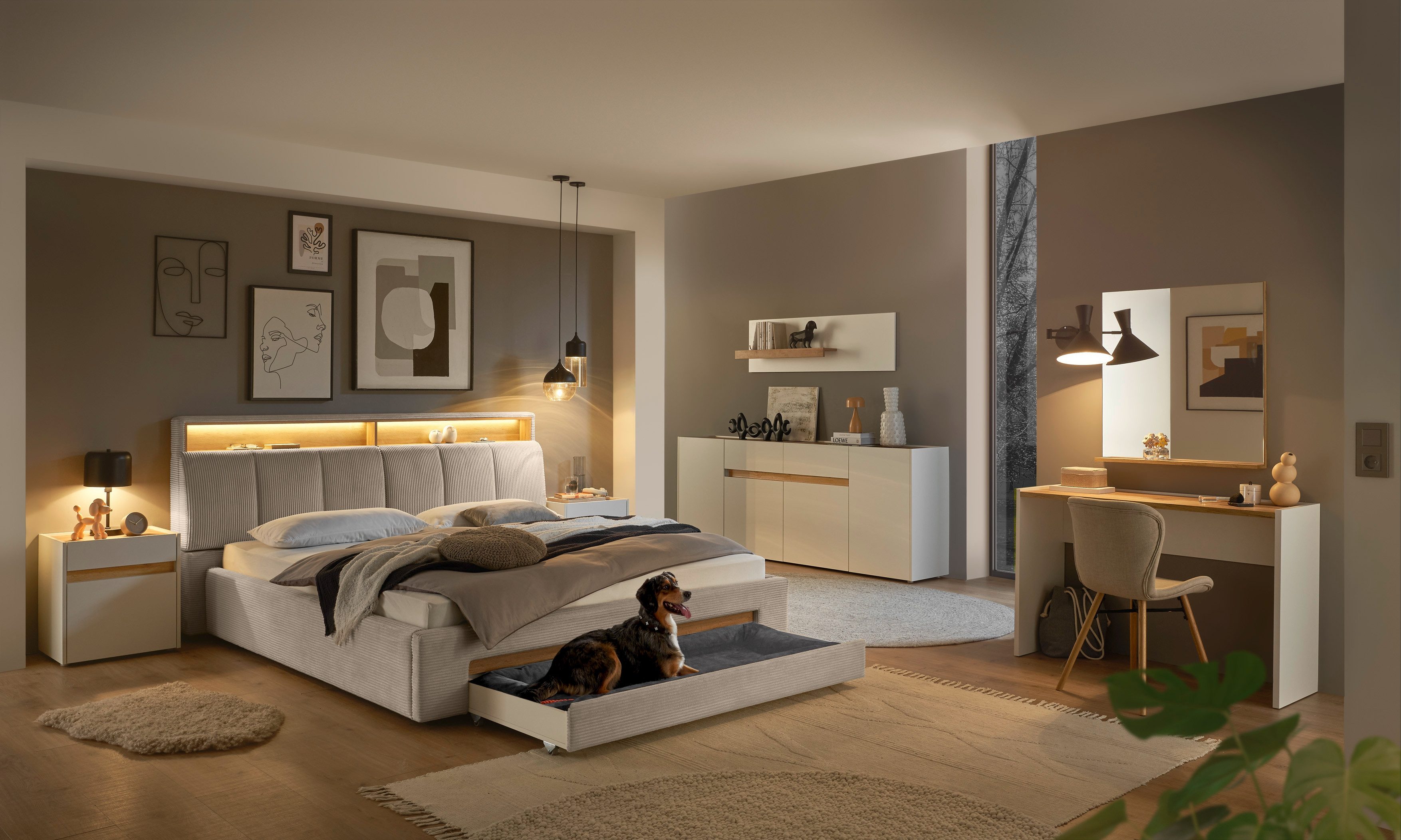 INOSIGN Gestoffeerd bed CiTY/GiRON,, gepolsterd opbergbed, met LED-verlichting Bedkisten met hondenbed of als opbergruimte, opklapbare hoofdeinden