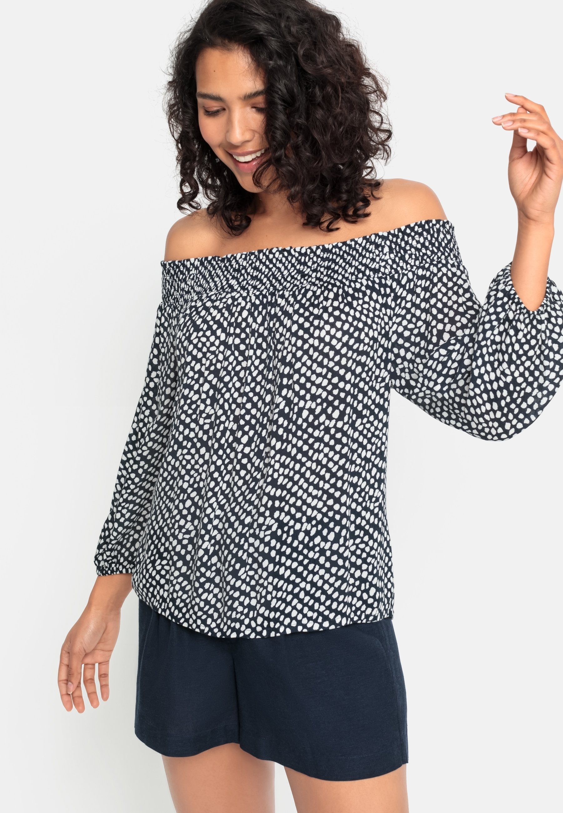 Lascana Blouse met carmenhals in een lichte gekreukte crinkle look, damesblouse, off-the-shoulder