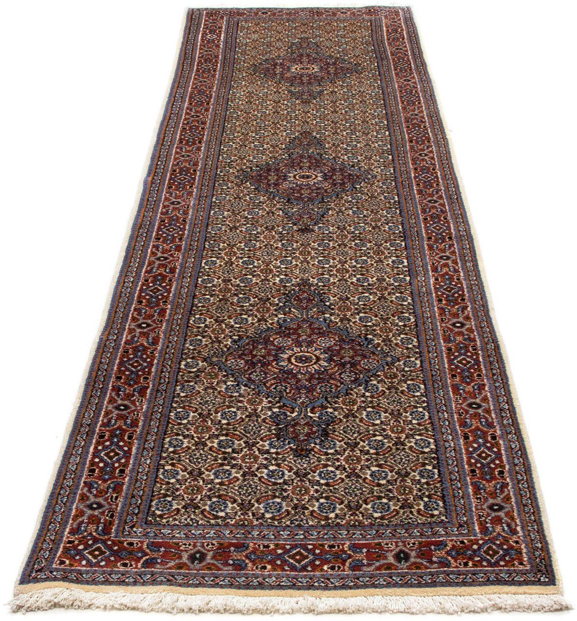 morgenland Hoogpolige loper Moud figuratief rosso scuro 300 x 82 cm Uniek exemplaar met certificaat