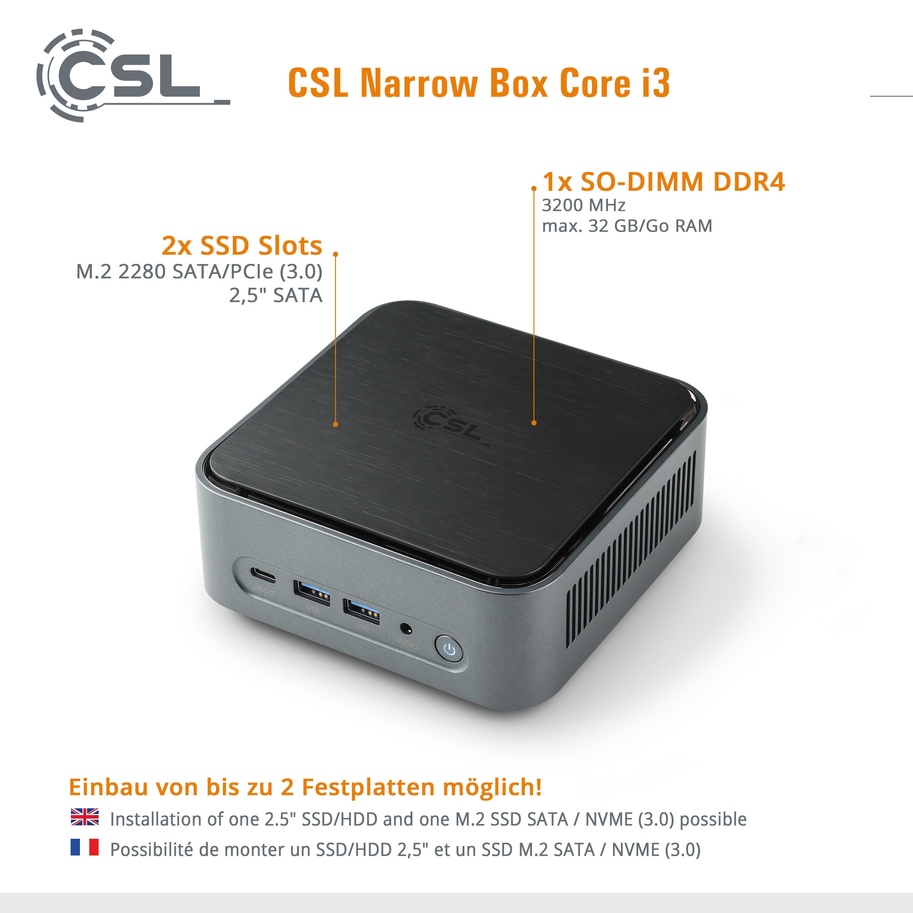 CSL Mini-pc Narrow Box Intel Core i3 Windows 11
