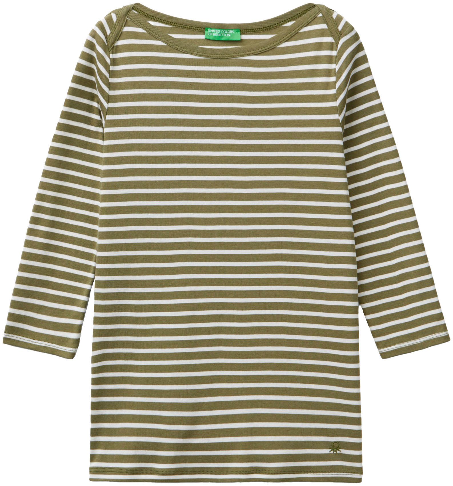 United Colors of Benetton T-shirt L/S met allover streepdessin, modieuze u-halslijn