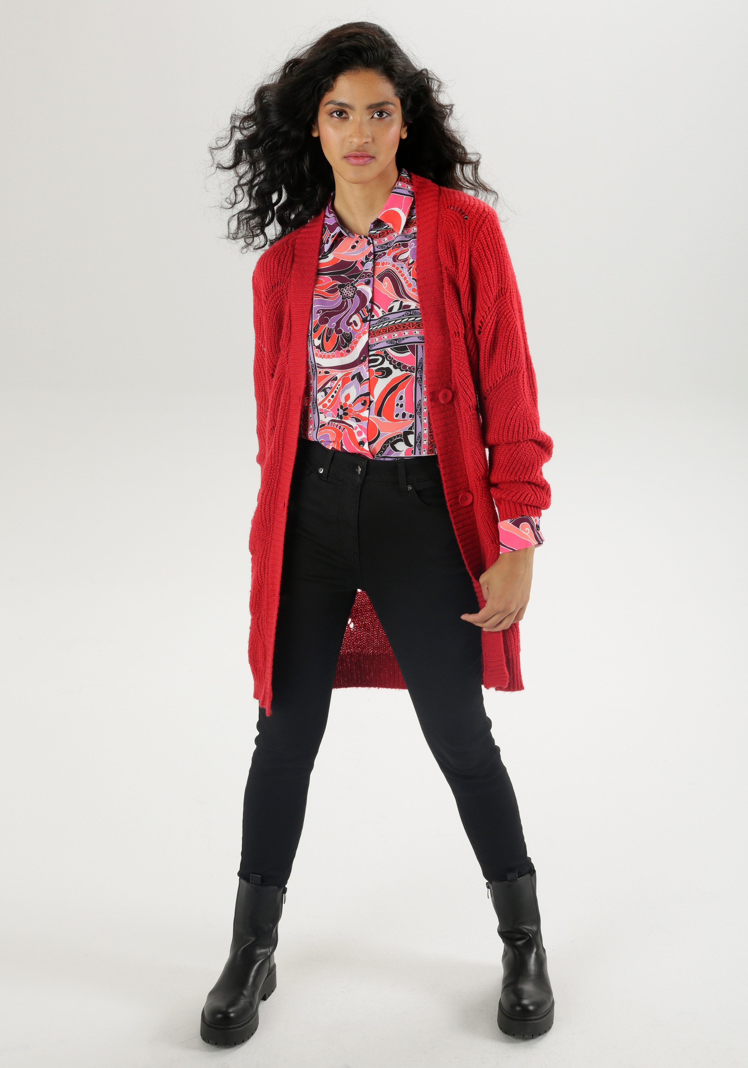 Aniston SELECTED Lang vest met ajourbreisel
