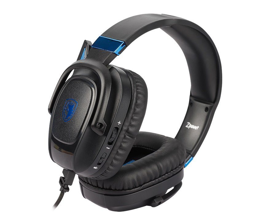 Sades Gaming-headset Zpower SA-732 gaming headset, zwart/blauw, USB, bedraad Stereo, over-ear, PC, PST, Xbox, Nintendo Switch, VR, Telefoon