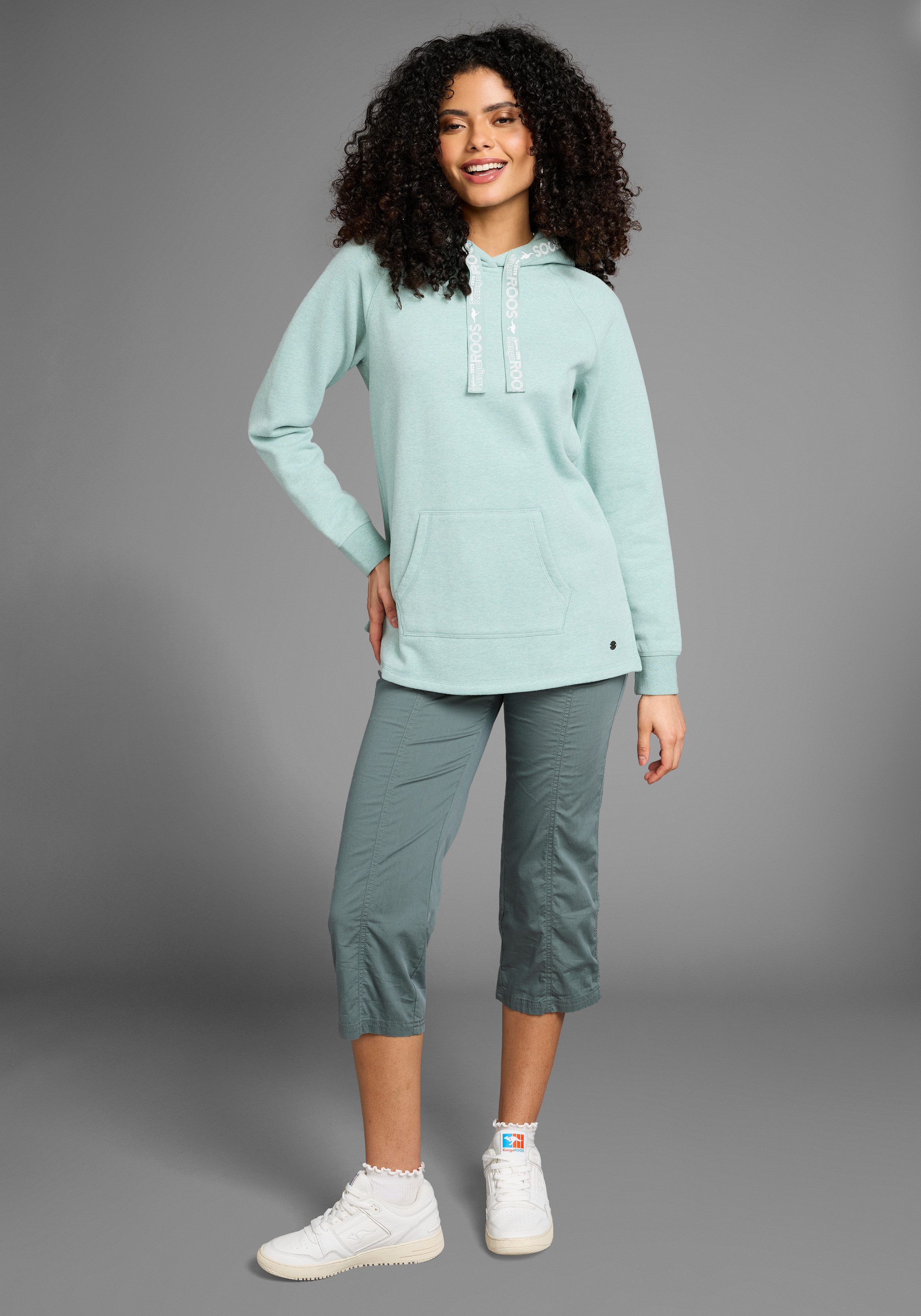KangaROOS Lang sweatshirt met logotape aan de capuchon en split aan de zoom