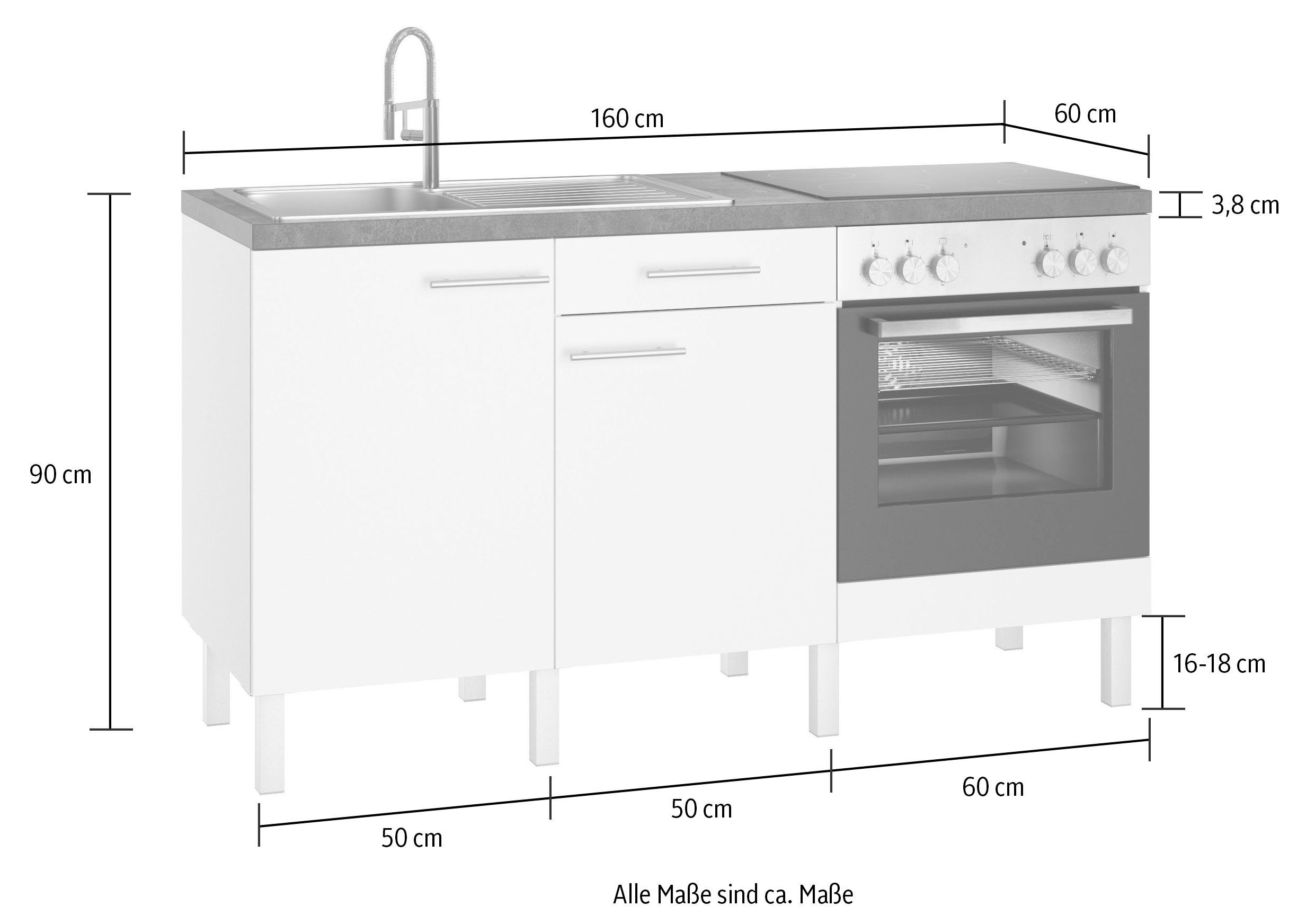 OPTIFIT Keuken Lilly Breedte 160 cm, optioneel met elektrische apparaten